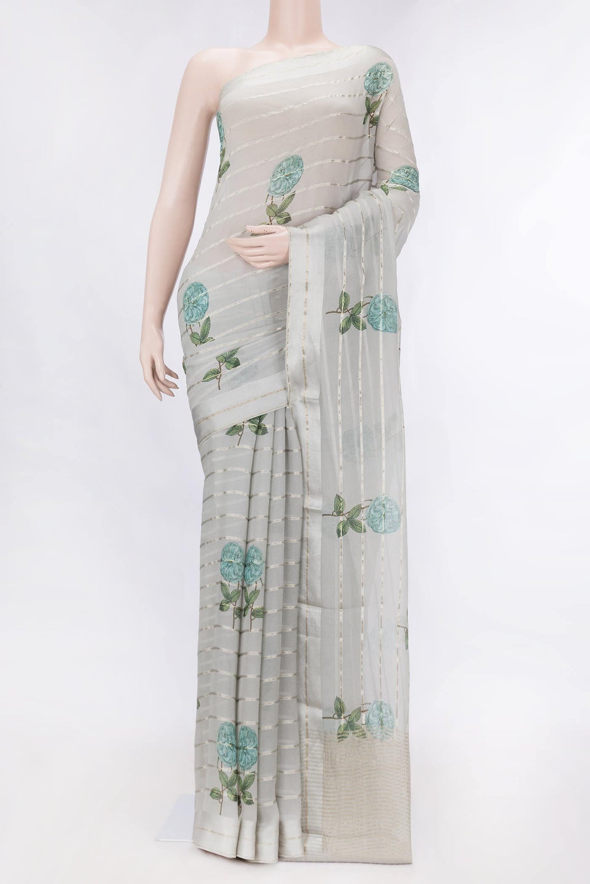 Grey Mysore Chiffon Saree
