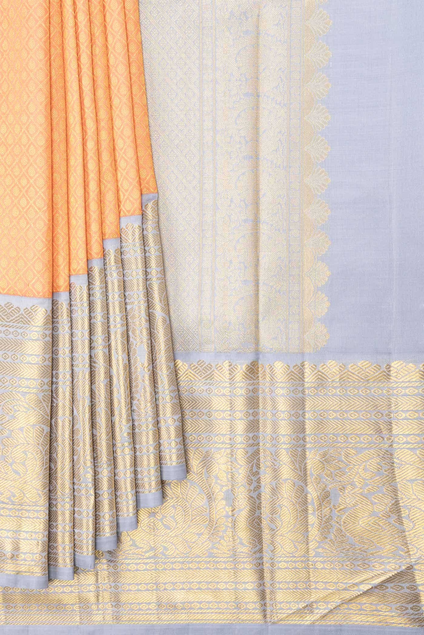Golden Peach Dual Tone Kanchipuram Silk Saree