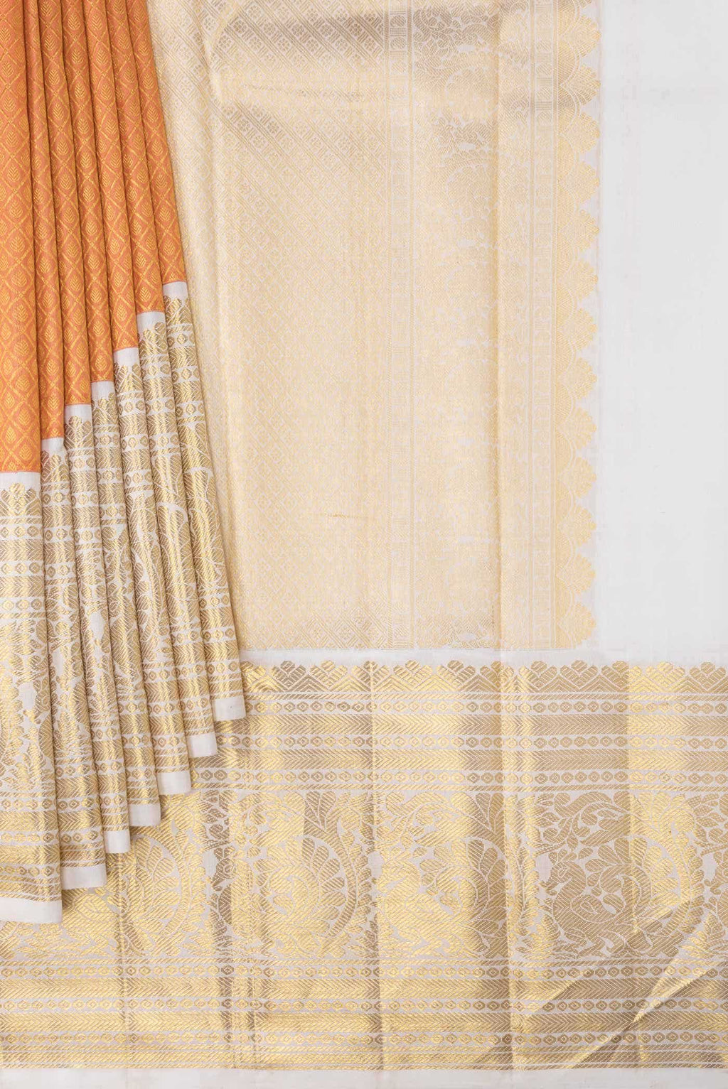 Golden Peach Kanchipuram Silk Saree