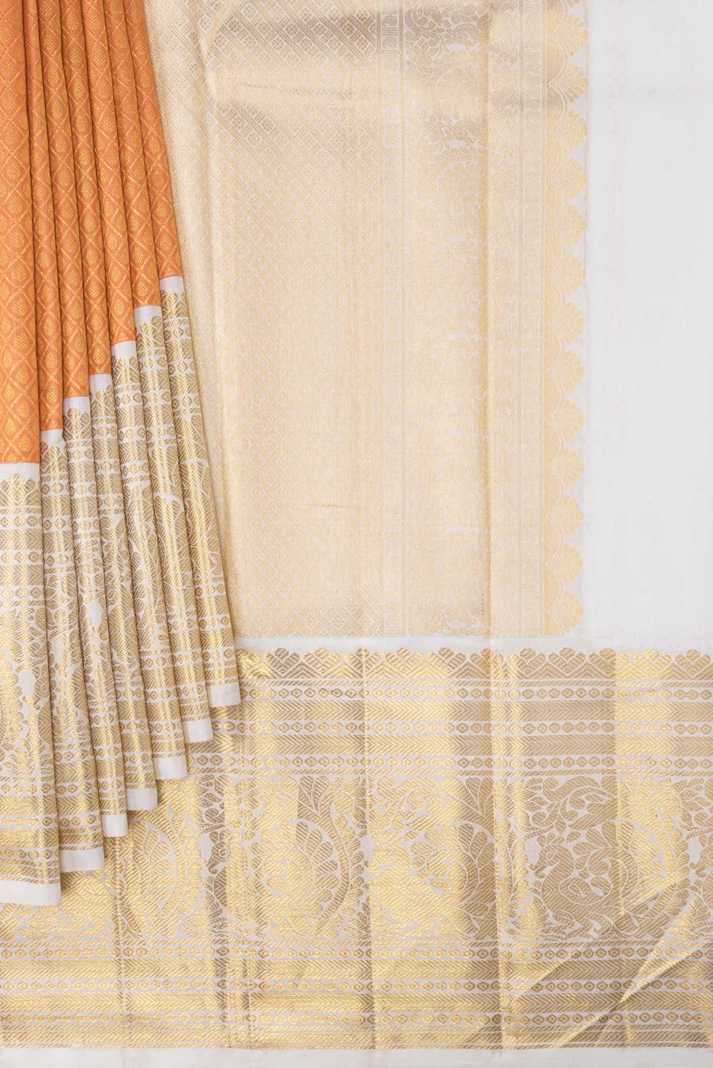 Golden Peach Kanchipuram Silk Saree