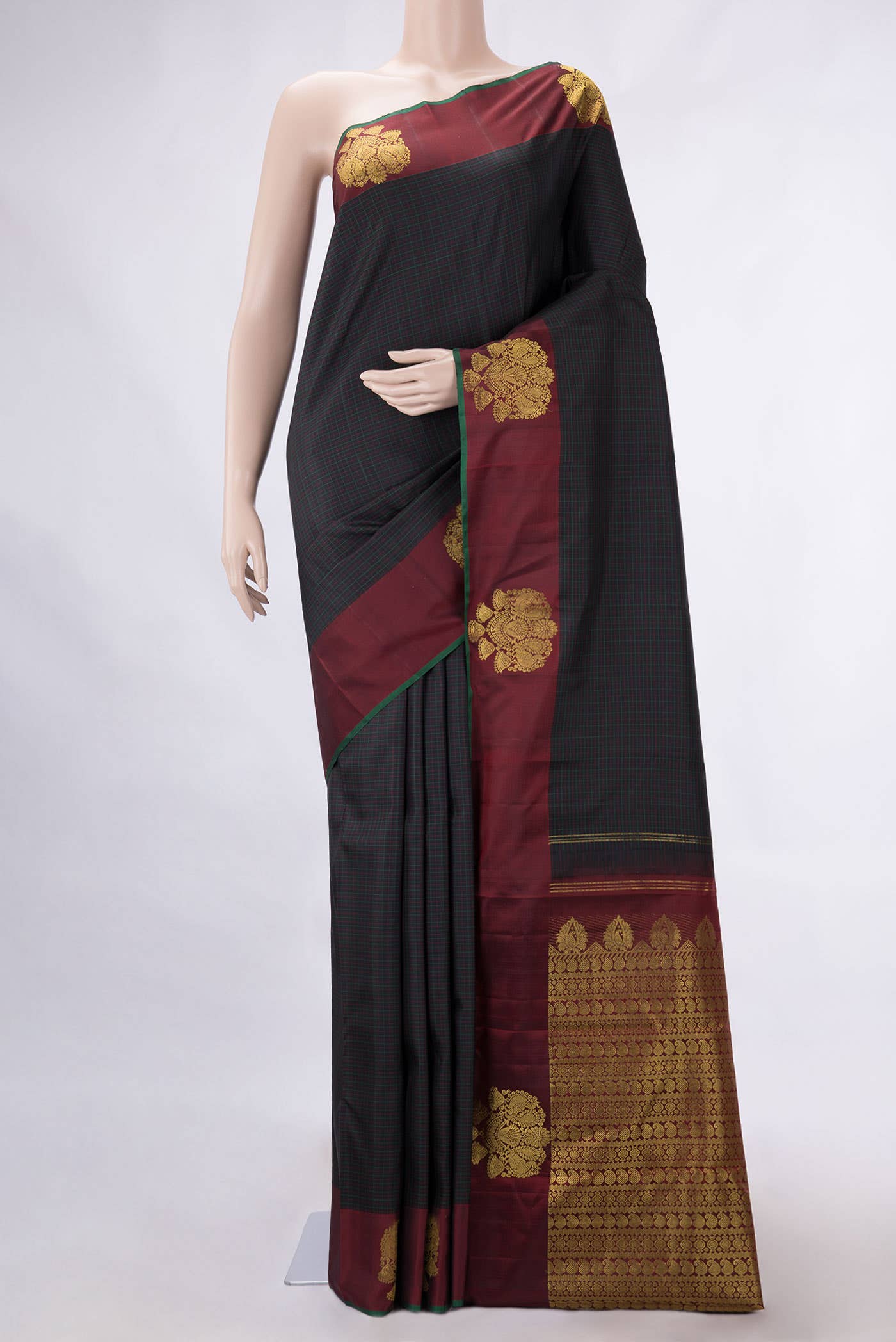 Pure Silk Pure Zari Black Dual Tone Kanchipuram Saree