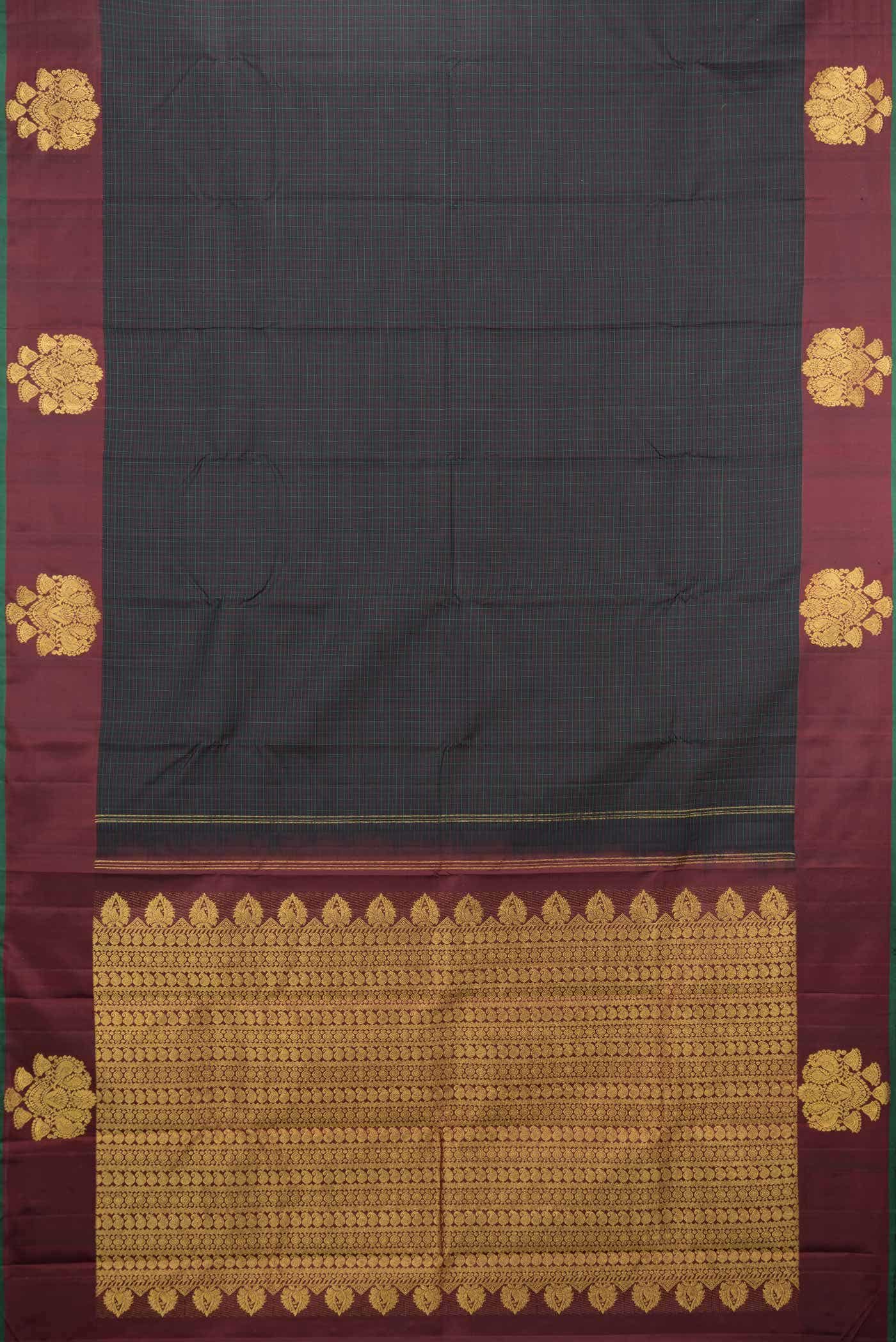 Pure Silk Pure Zari Black Dual Tone Kanchipuram Saree