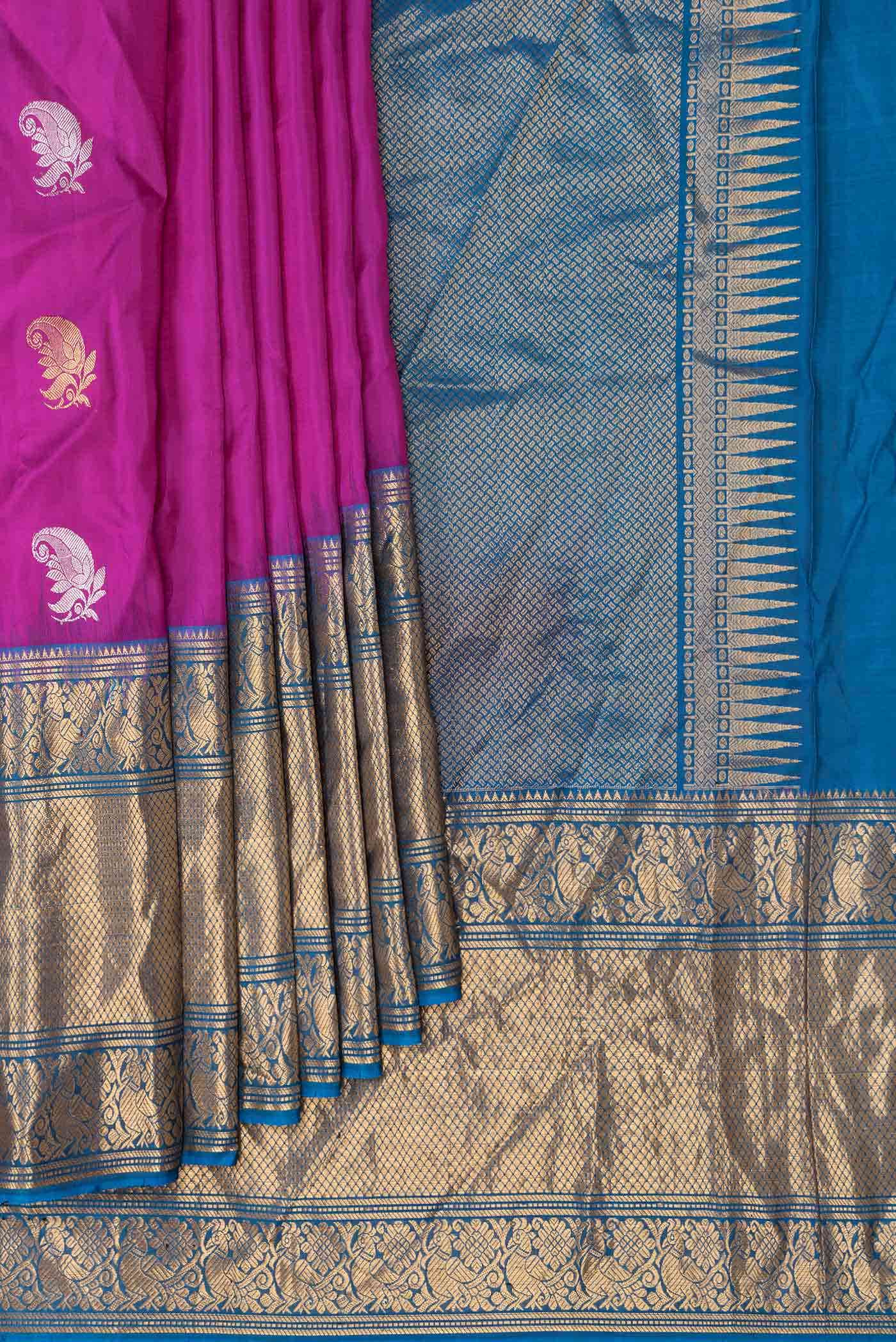 Magenta Dual Tone Gadwal Silk Saree