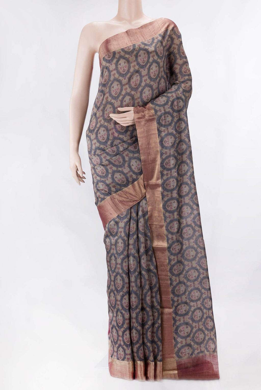 Dark Beige Dual Tone Tussar Silk Saree
