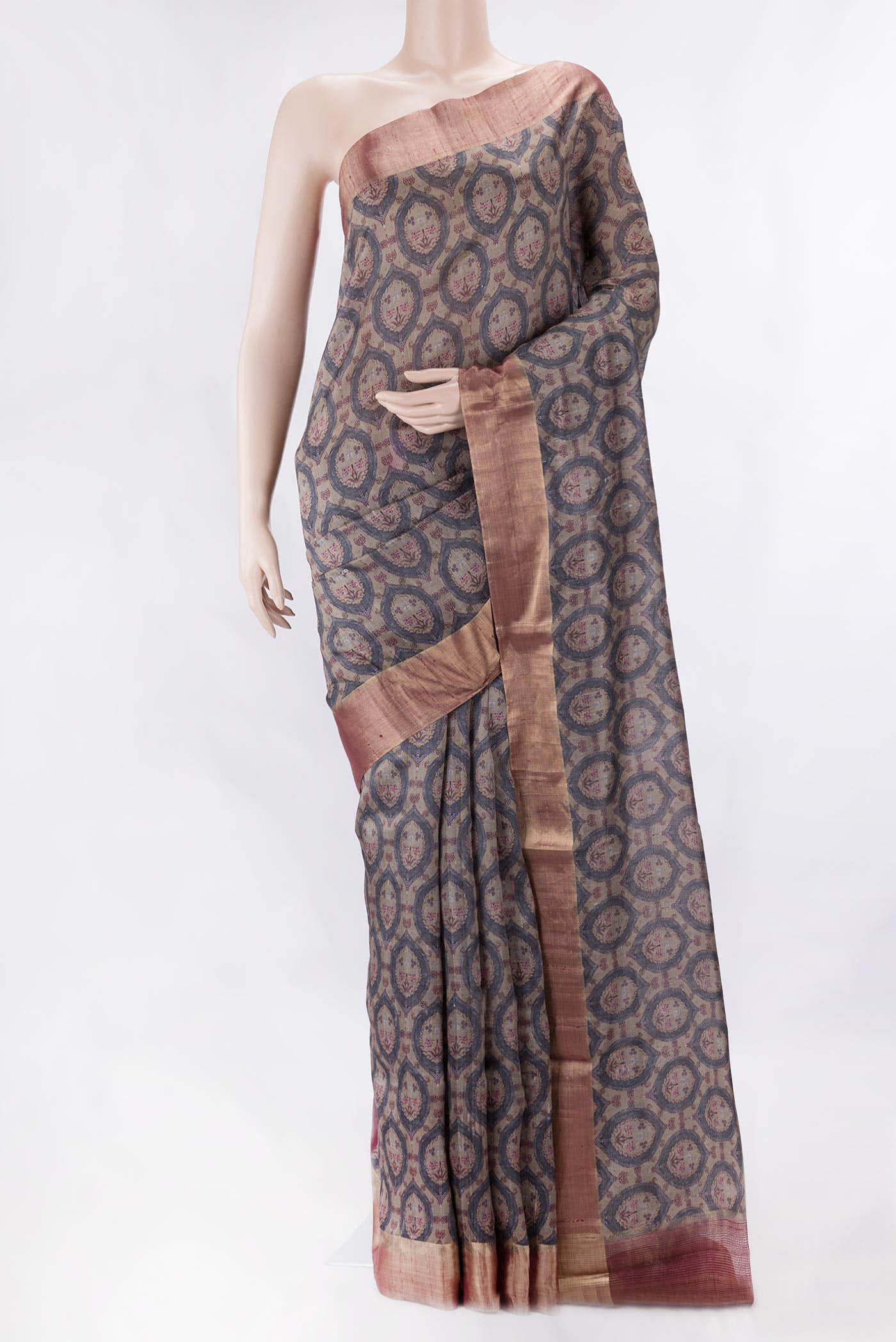 Dark Beige Dual Tone Tussar Silk Saree