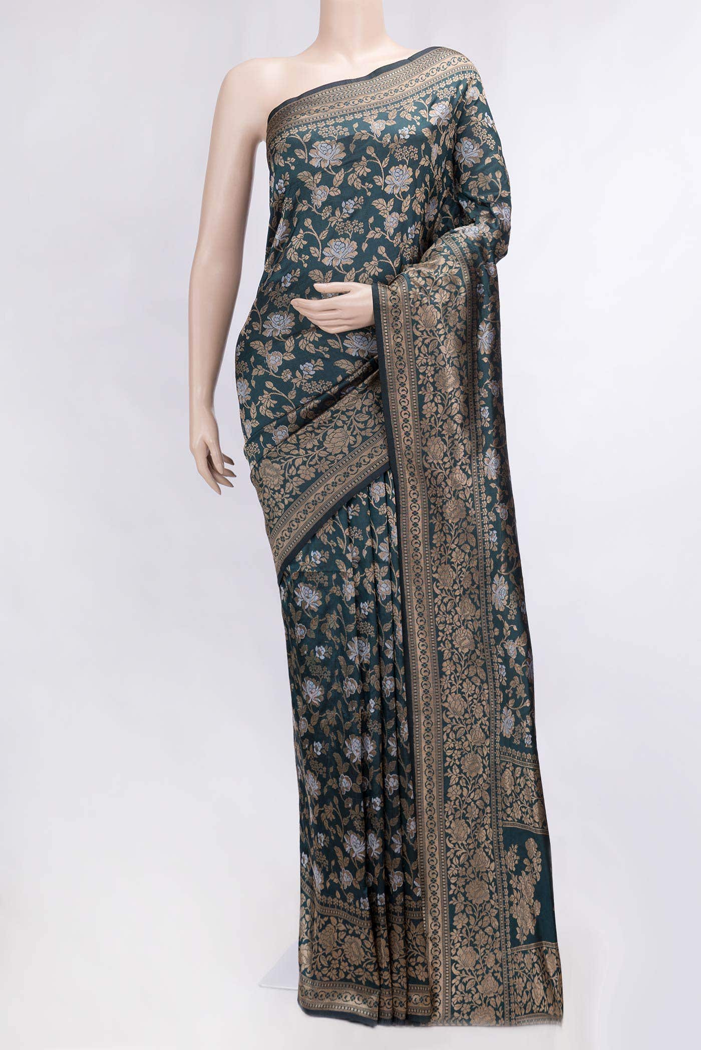 Bottle Green Dual Tone Banarasi Silk Saree