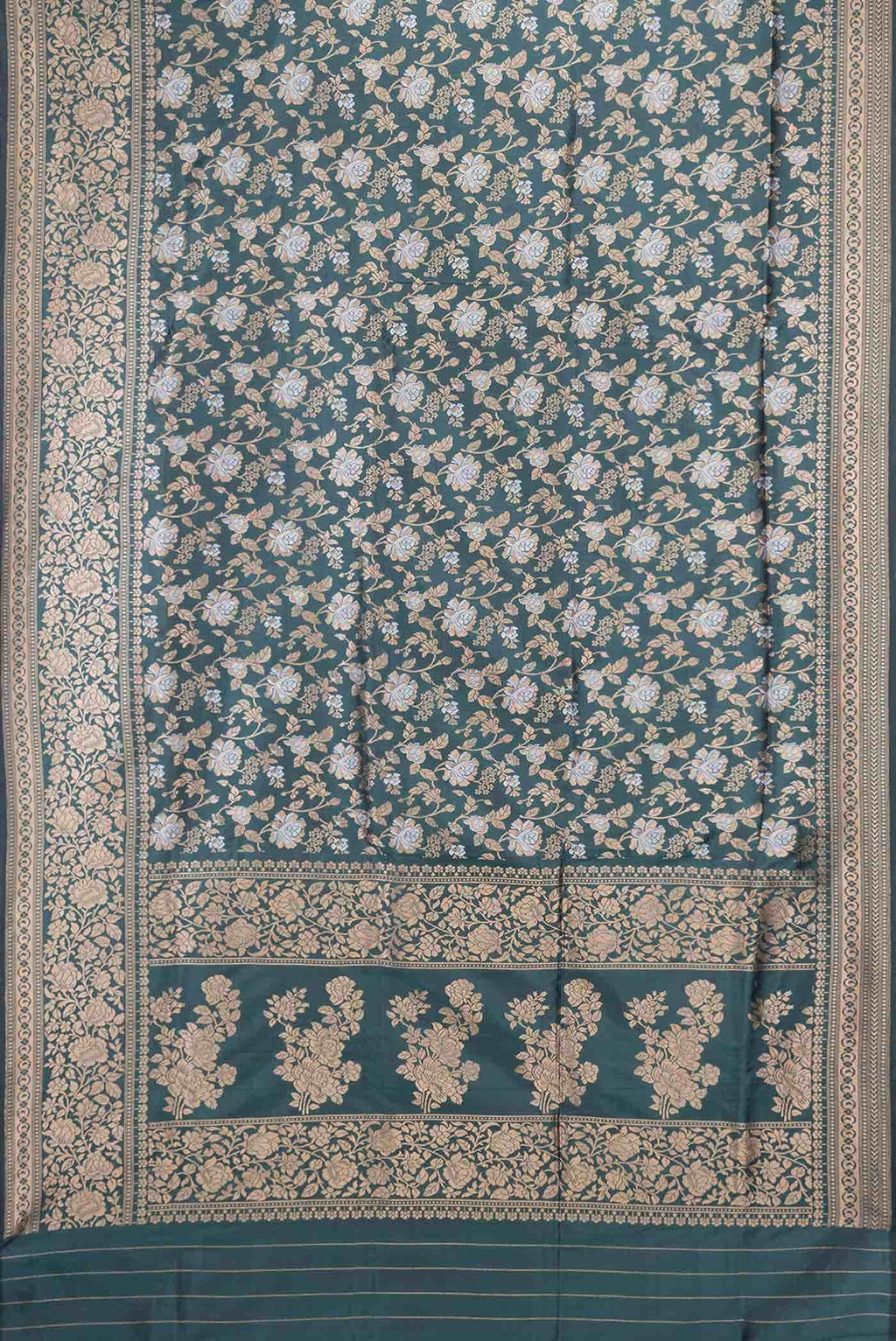 Bottle Green Dual Tone Banarasi Silk Saree
