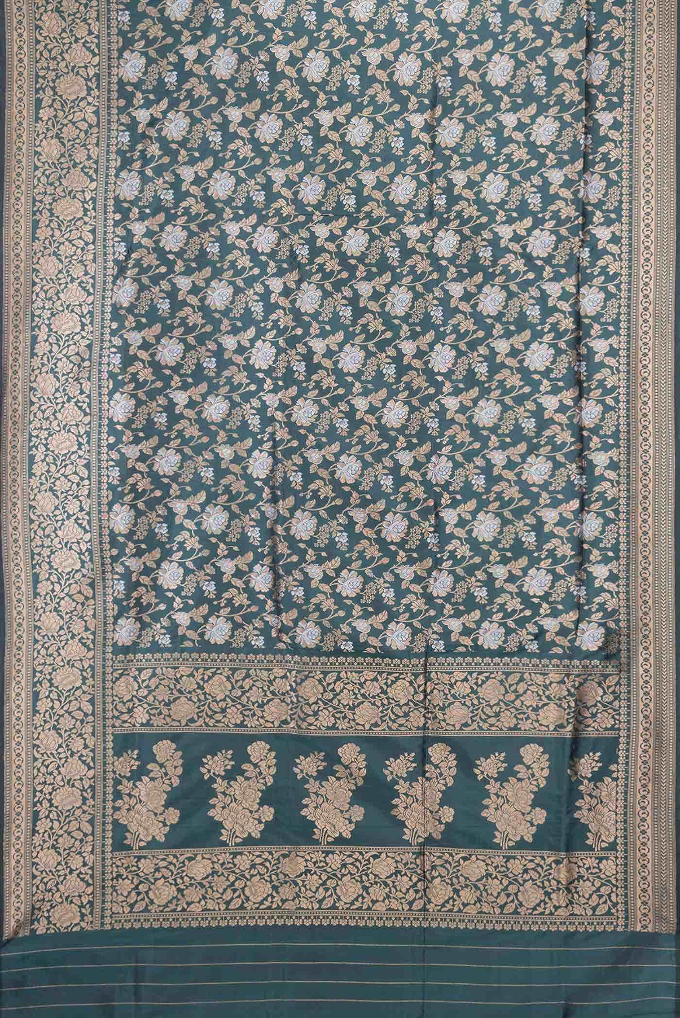 Bottle Green Dual Tone Banarasi Silk Saree