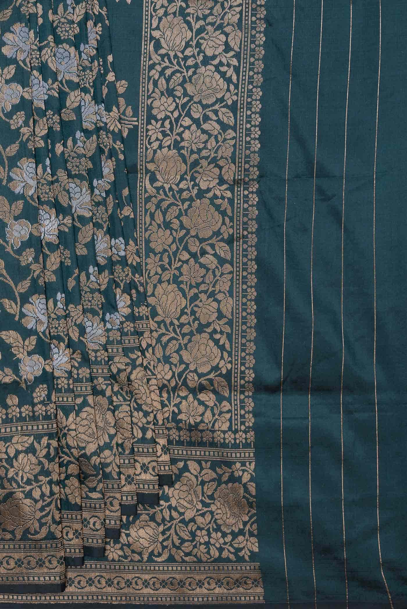 Bottle Green Dual Tone Banarasi Silk Saree
