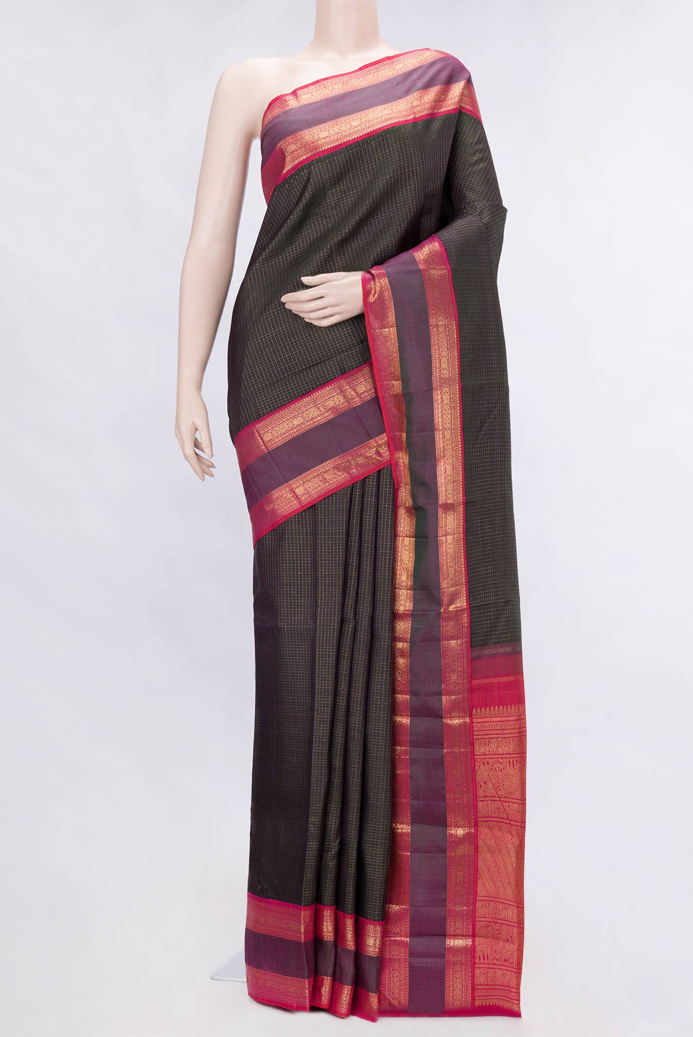 Pure Silk Pure Zari Black Dual Tone Kanchipuram Saree