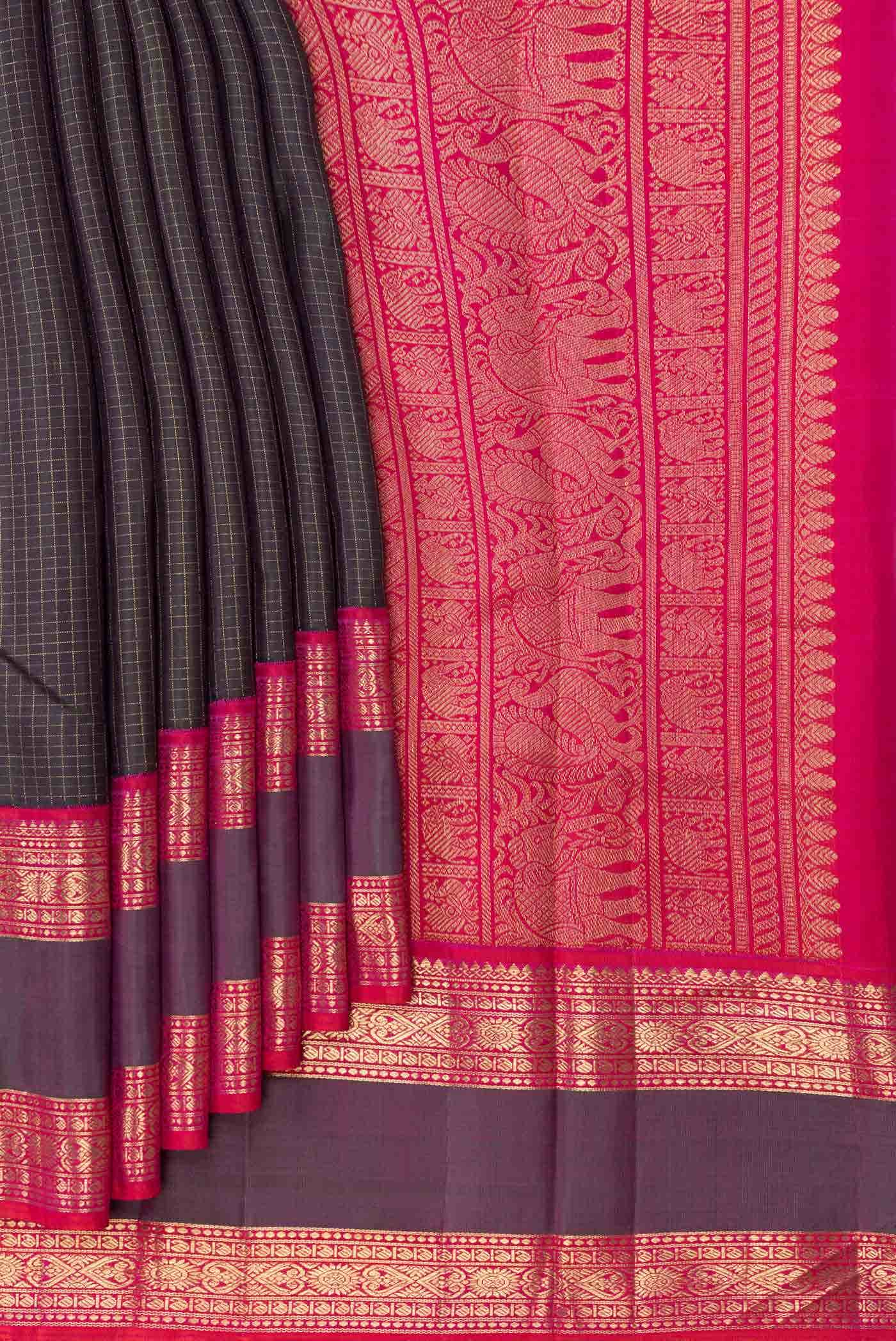 Pure Silk Pure Zari Black Dual Tone Kanchipuram Saree