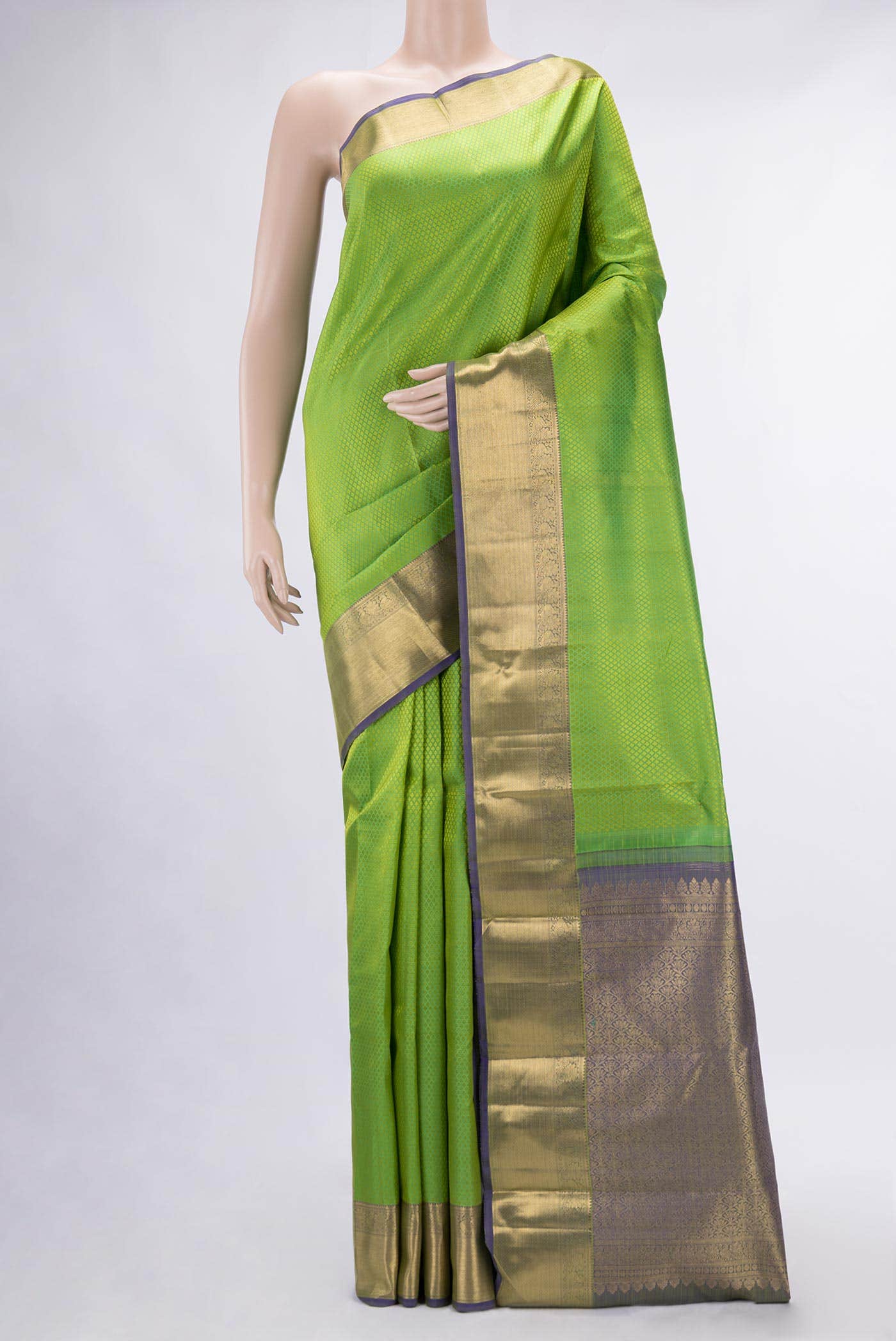 Pure Silk Pure Zari Parrot Green Kanchipuram Saree