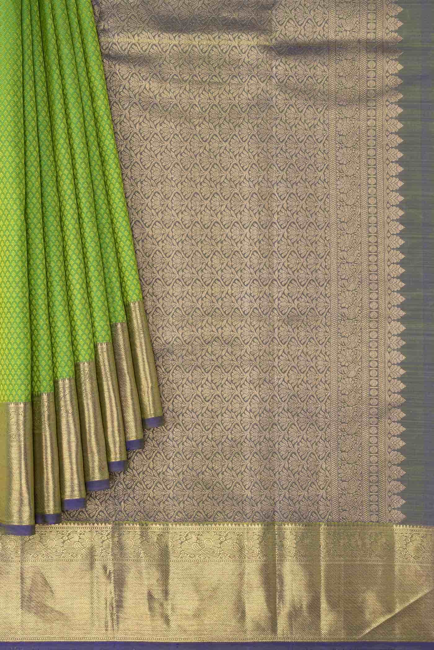 Pure Silk Pure Zari Parrot Green Kanchipuram Saree