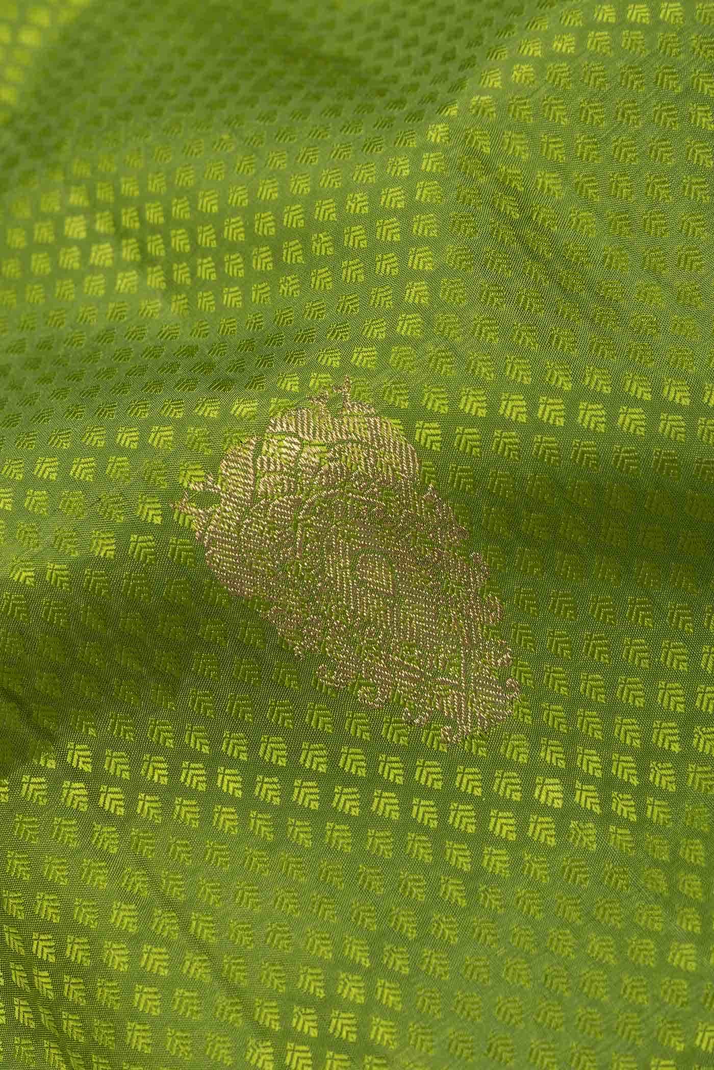 Pure Silk Pure Zari Parrot Green Dual Tone Kanchipuram Saree