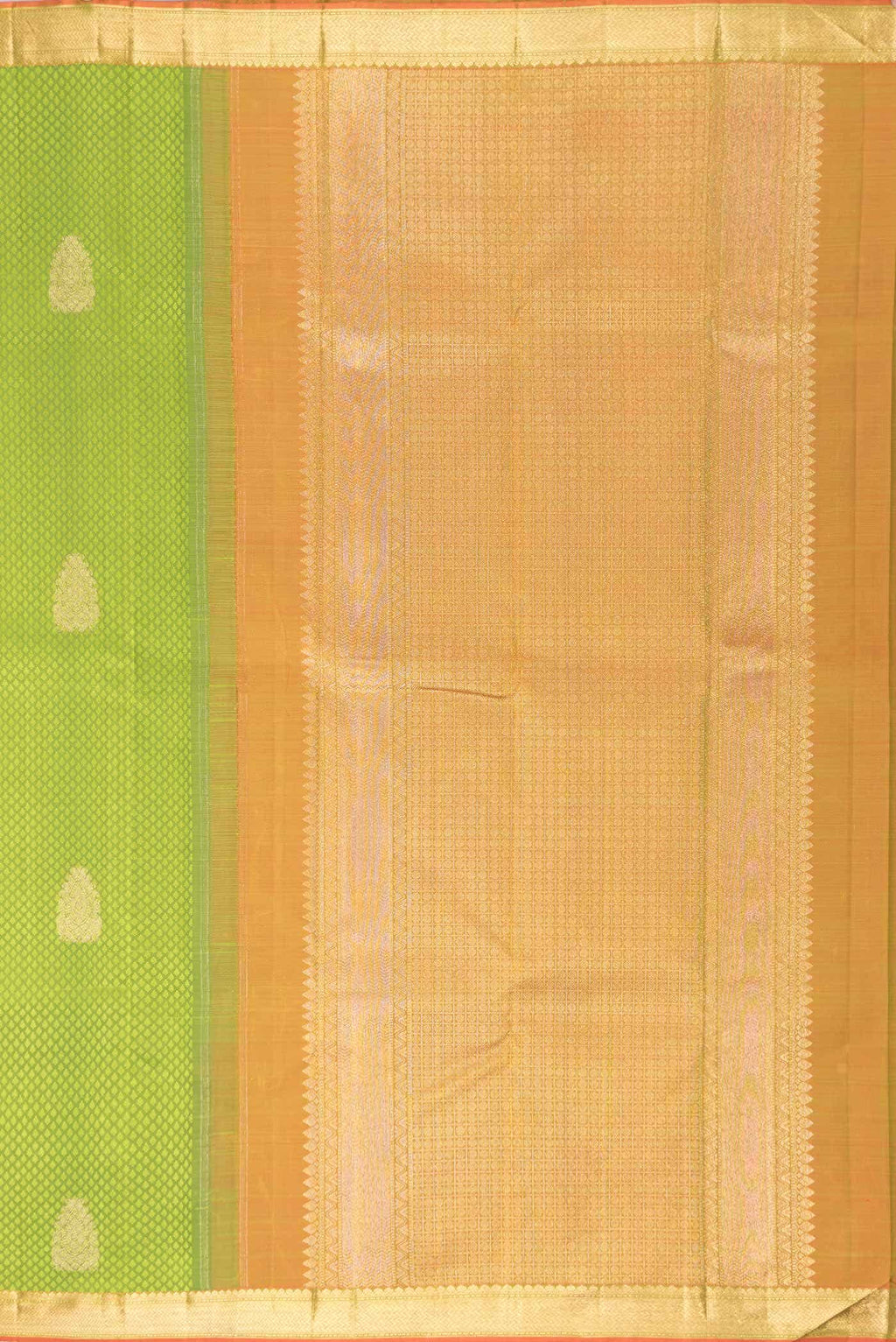 Pure Silk Pure Zari Parrot Green Dual Tone Kanchipuram Saree