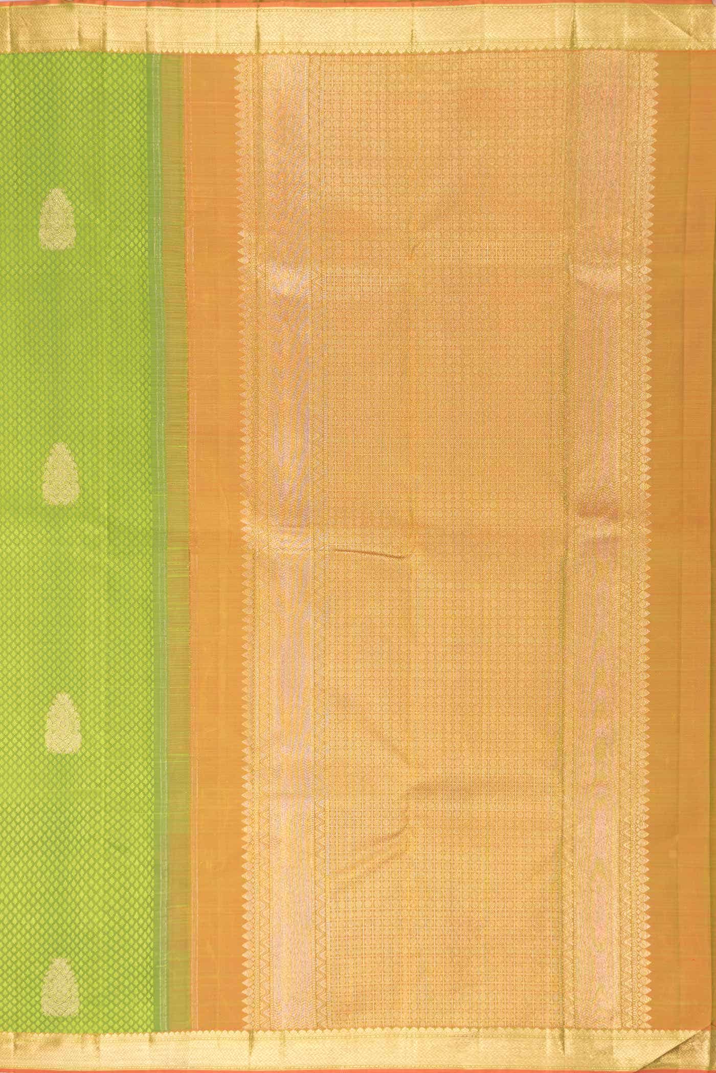 Pure Silk Pure Zari Parrot Green Dual Tone Kanchipuram Saree
