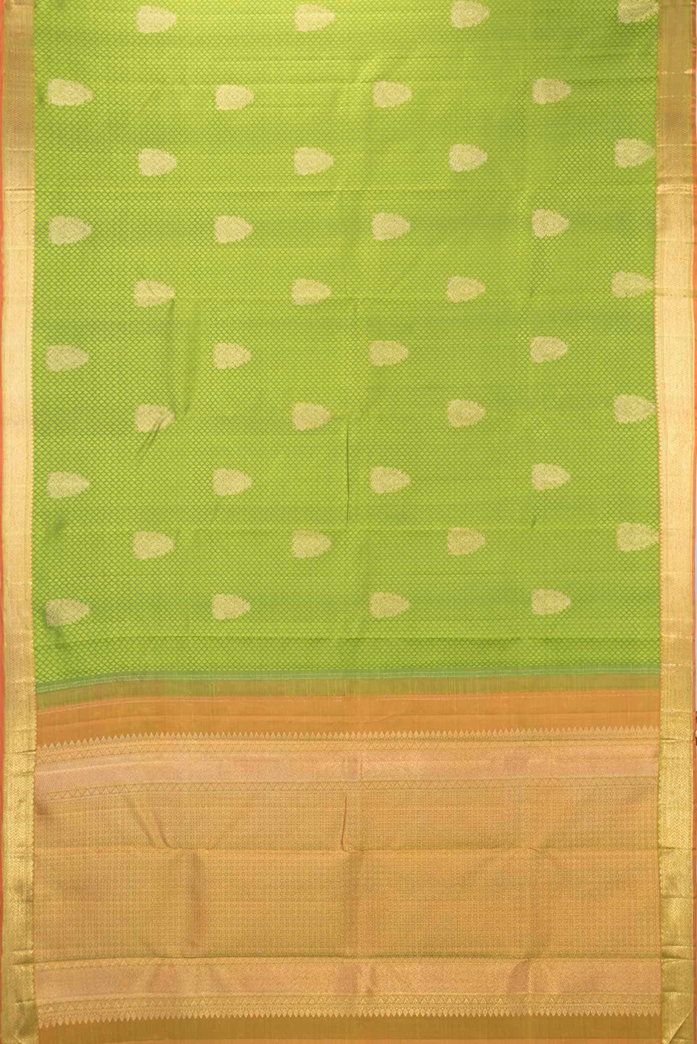 Pure Silk Pure Zari Parrot Green Dual Tone Kanchipuram Saree