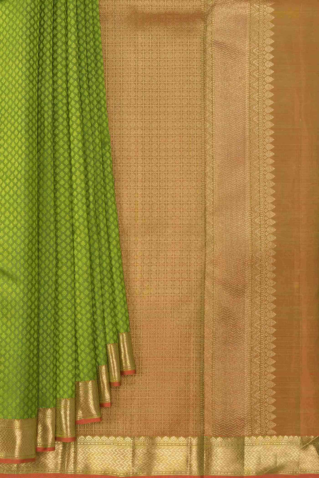 Pure Silk Pure Zari Parrot Green Dual Tone Kanchipuram Saree