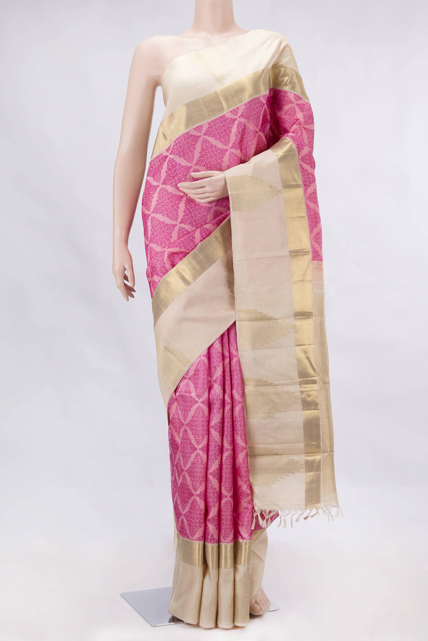 Pure Silk Pure Zari Pink Dual Tone Kanchipuram Saree