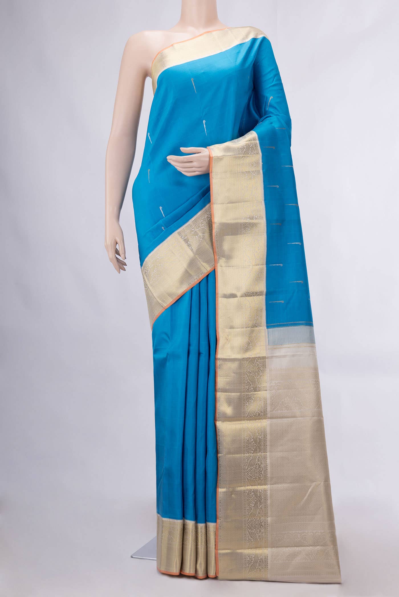 Pure Silk Pure Zari Sky Blue Dual Tone Kanchipuram Saree