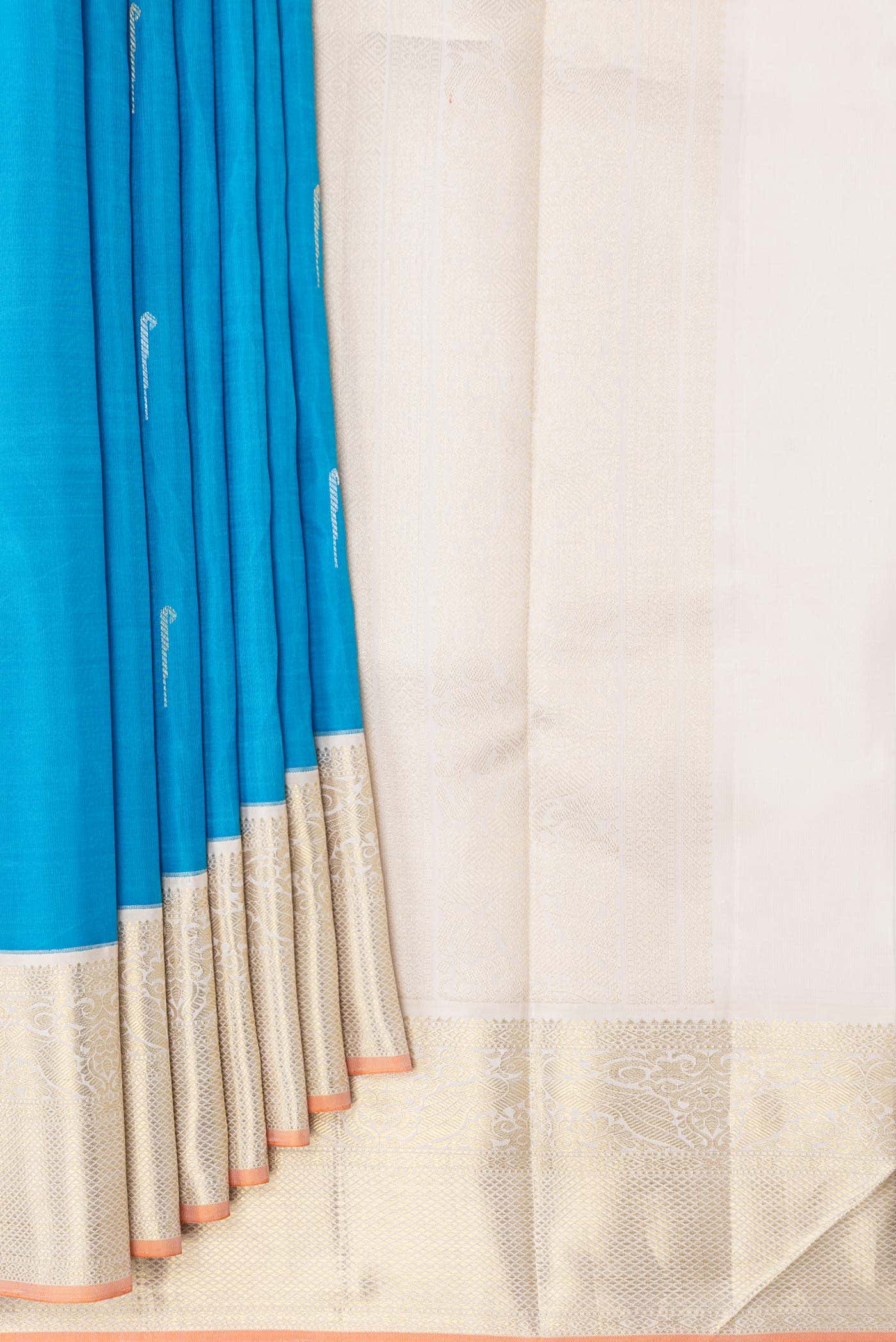 Pure Silk Pure Zari Sky Blue Dual Tone Kanchipuram Saree