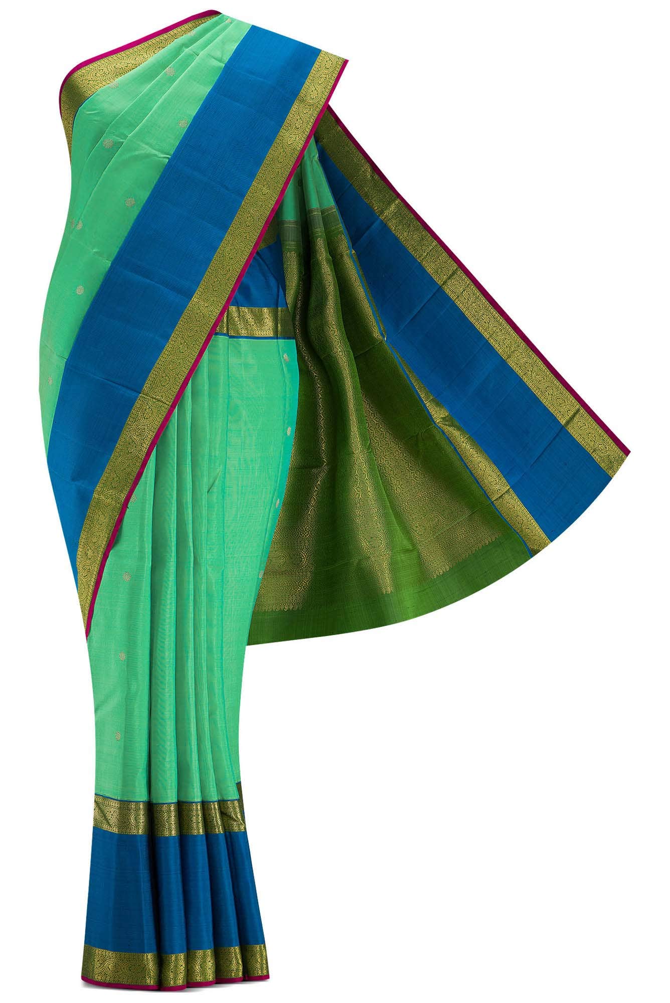 Pure Silk Pure Zari Sea Green Dual Tone Kanchipuram Saree