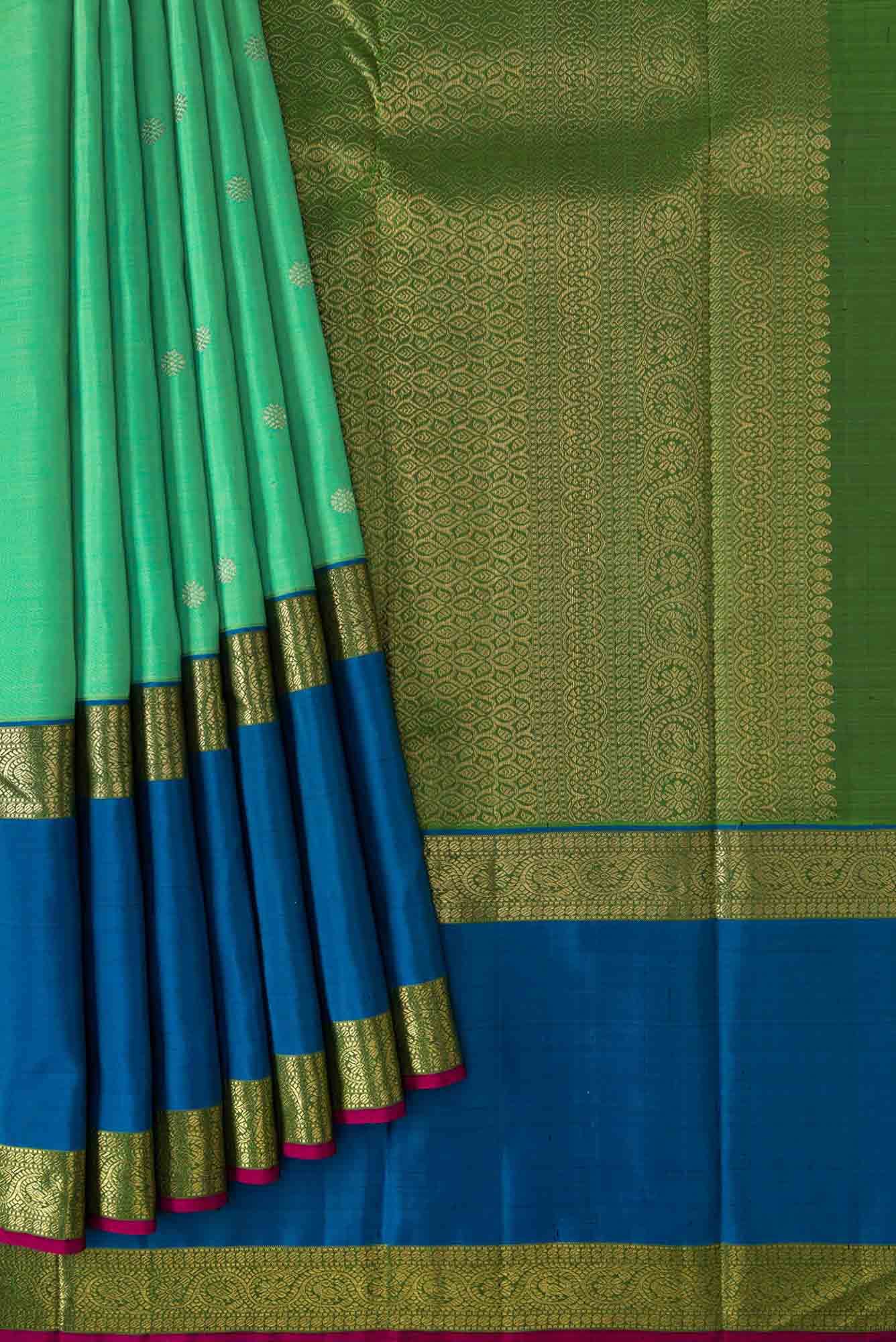 Pure Silk Pure Zari Sea Green Dual Tone Kanchipuram Saree