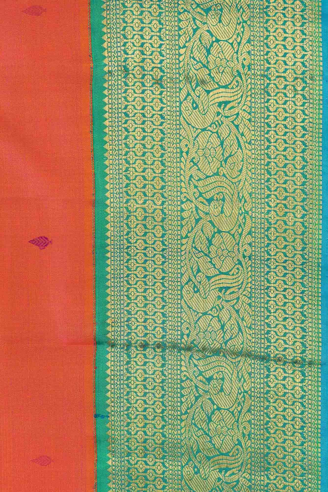 Pure Silk Pure Zari Orange Dual Tone Kanchipuram Saree