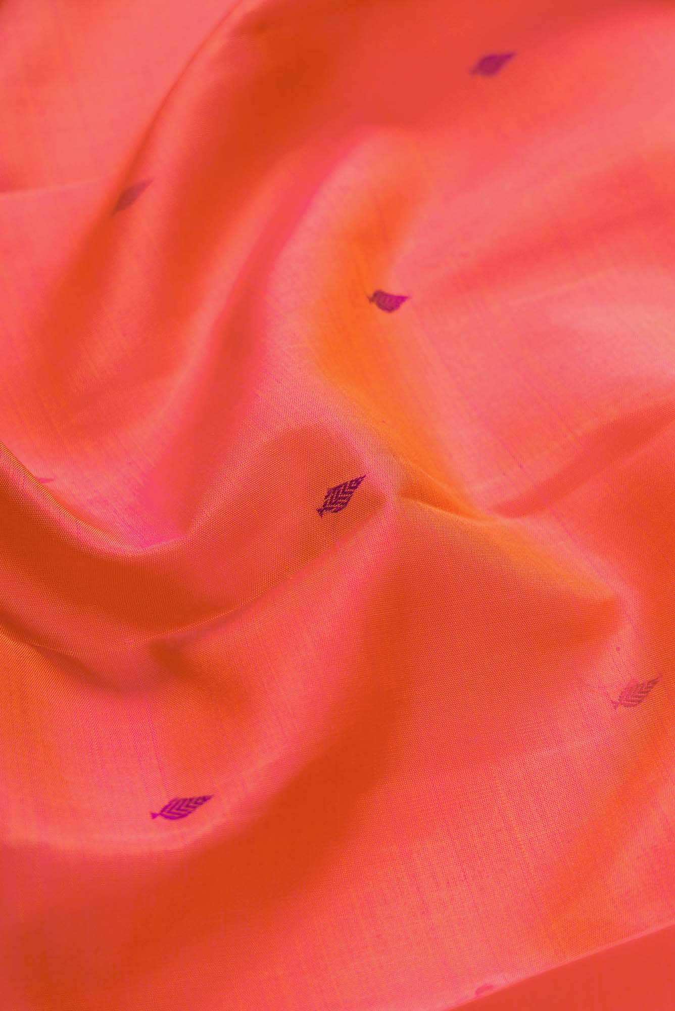 Pure Silk Pure Zari Orange Dual Tone Kanchipuram Saree