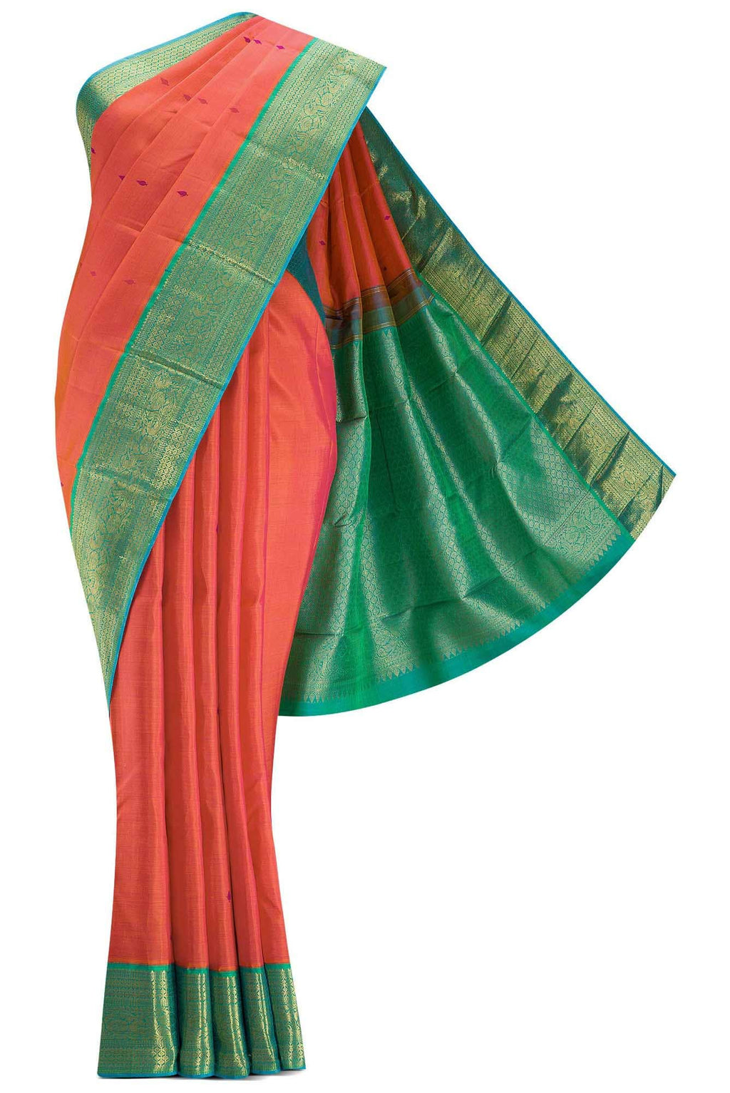 Pure Silk Pure Zari Orange Dual Tone Kanchipuram Saree