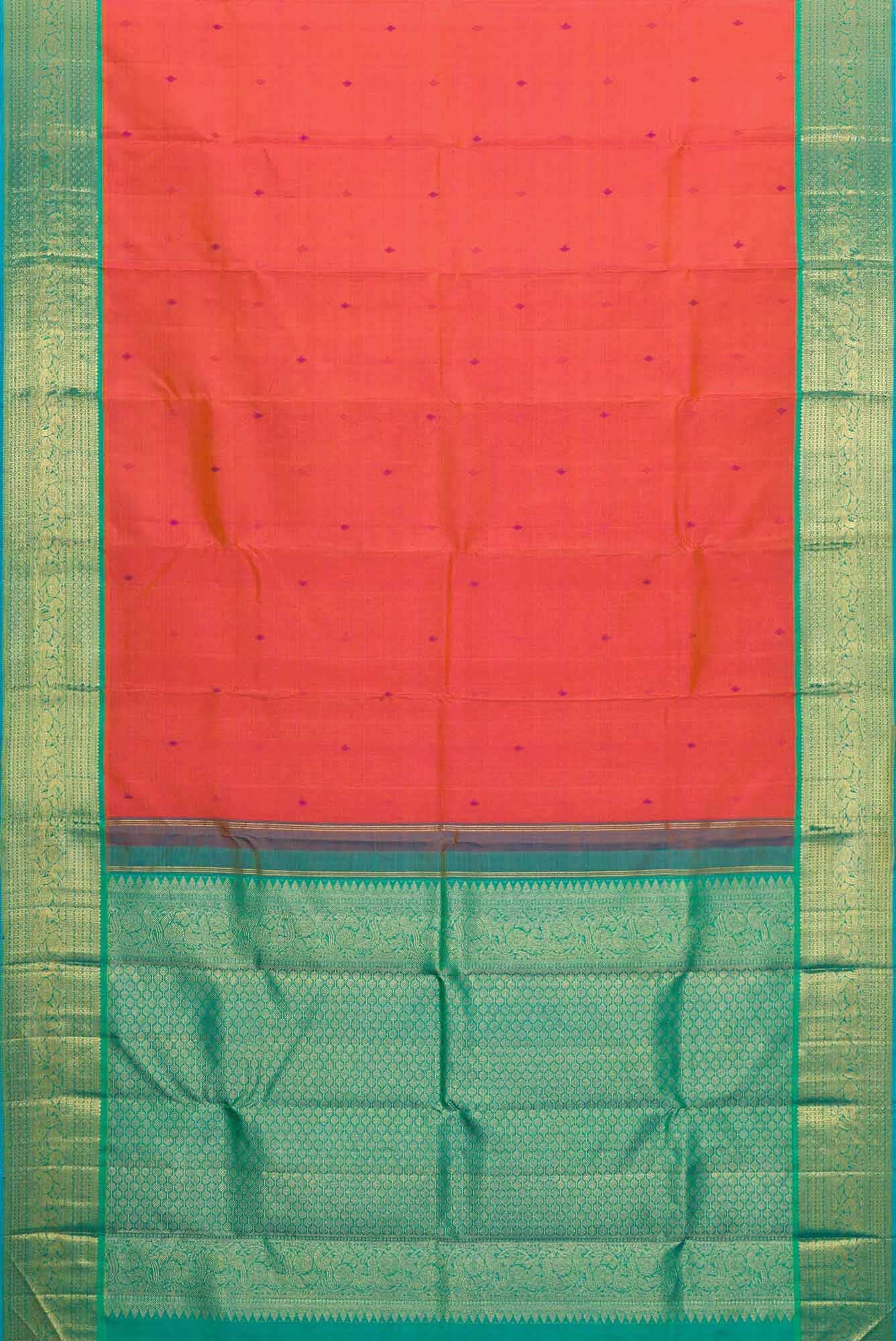 Pure Silk Pure Zari Orange Dual Tone Kanchipuram Saree