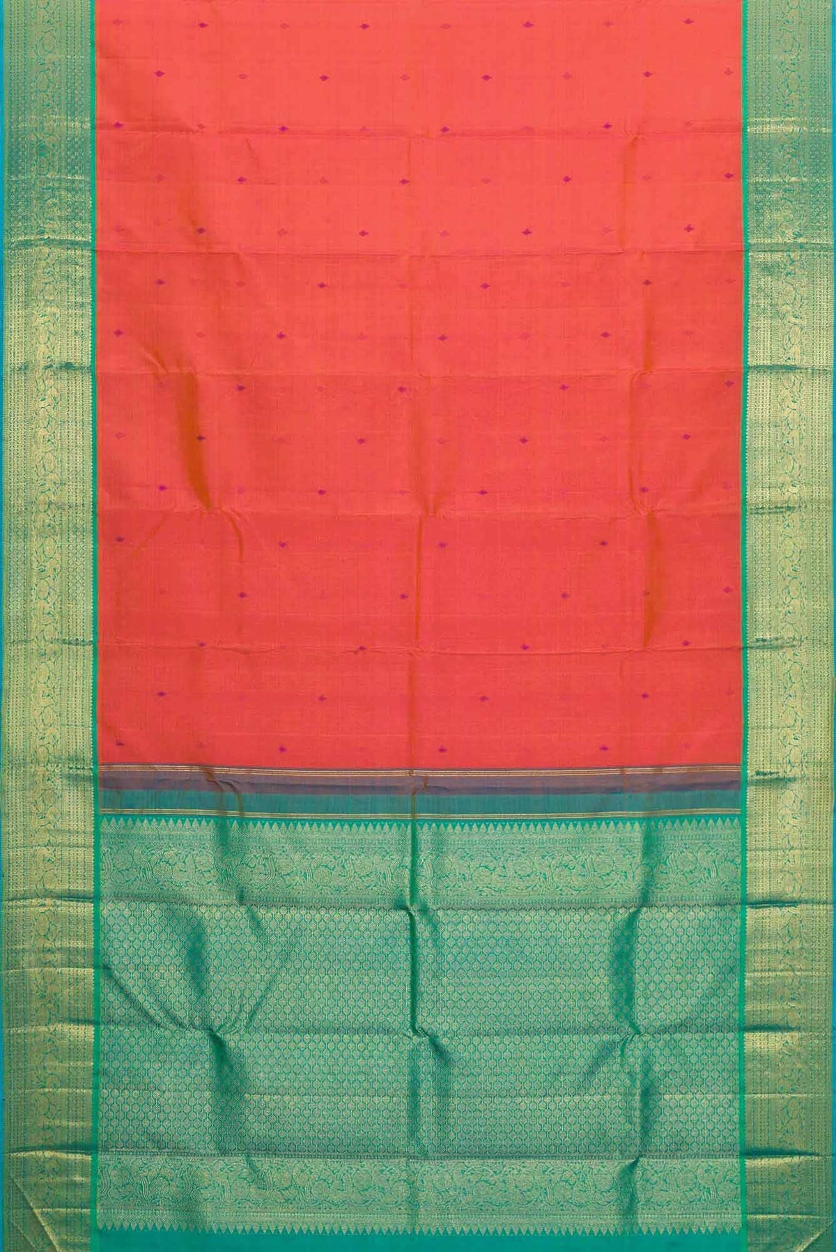 Pure Silk Pure Zari Orange Dual Tone Kanchipuram Saree