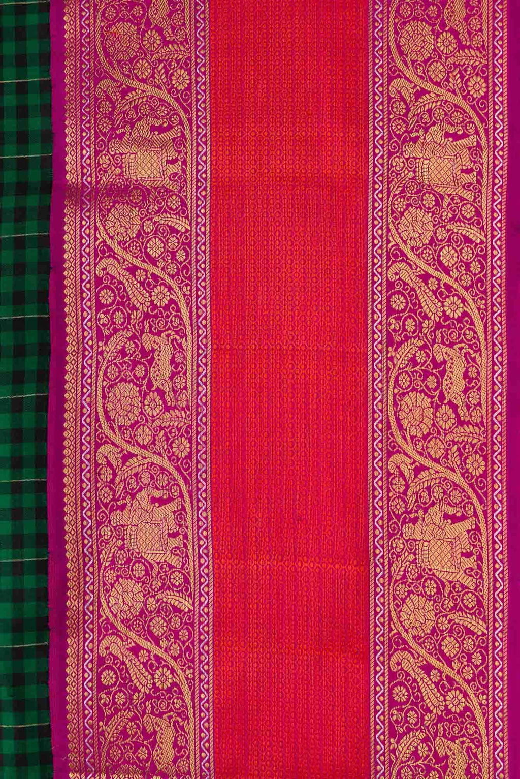 Pure Silk Pure Zari Black and Green Dual Tone Kanchipuram Saree