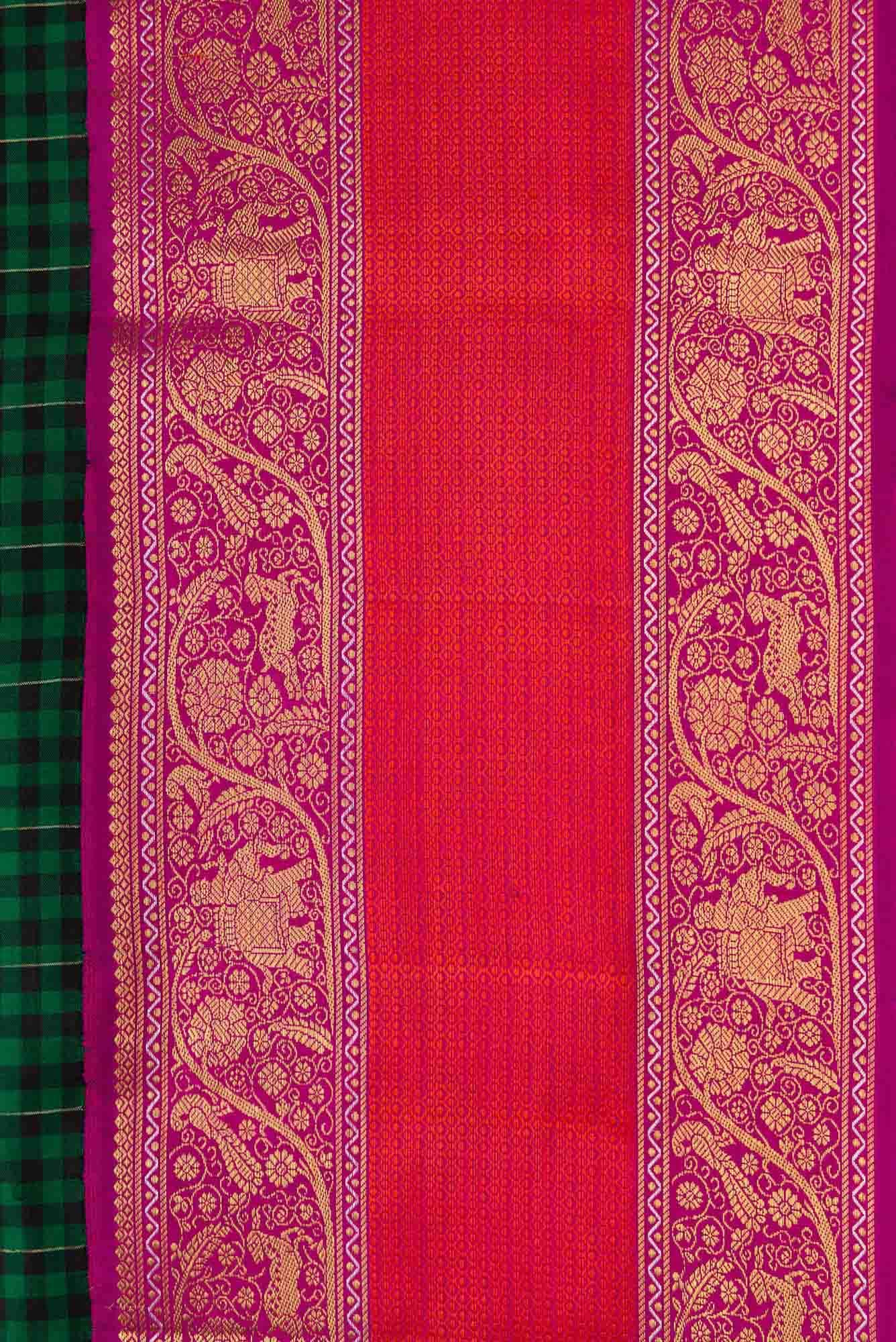 Pure Silk Pure Zari Black and Green Dual Tone Kanchipuram Saree