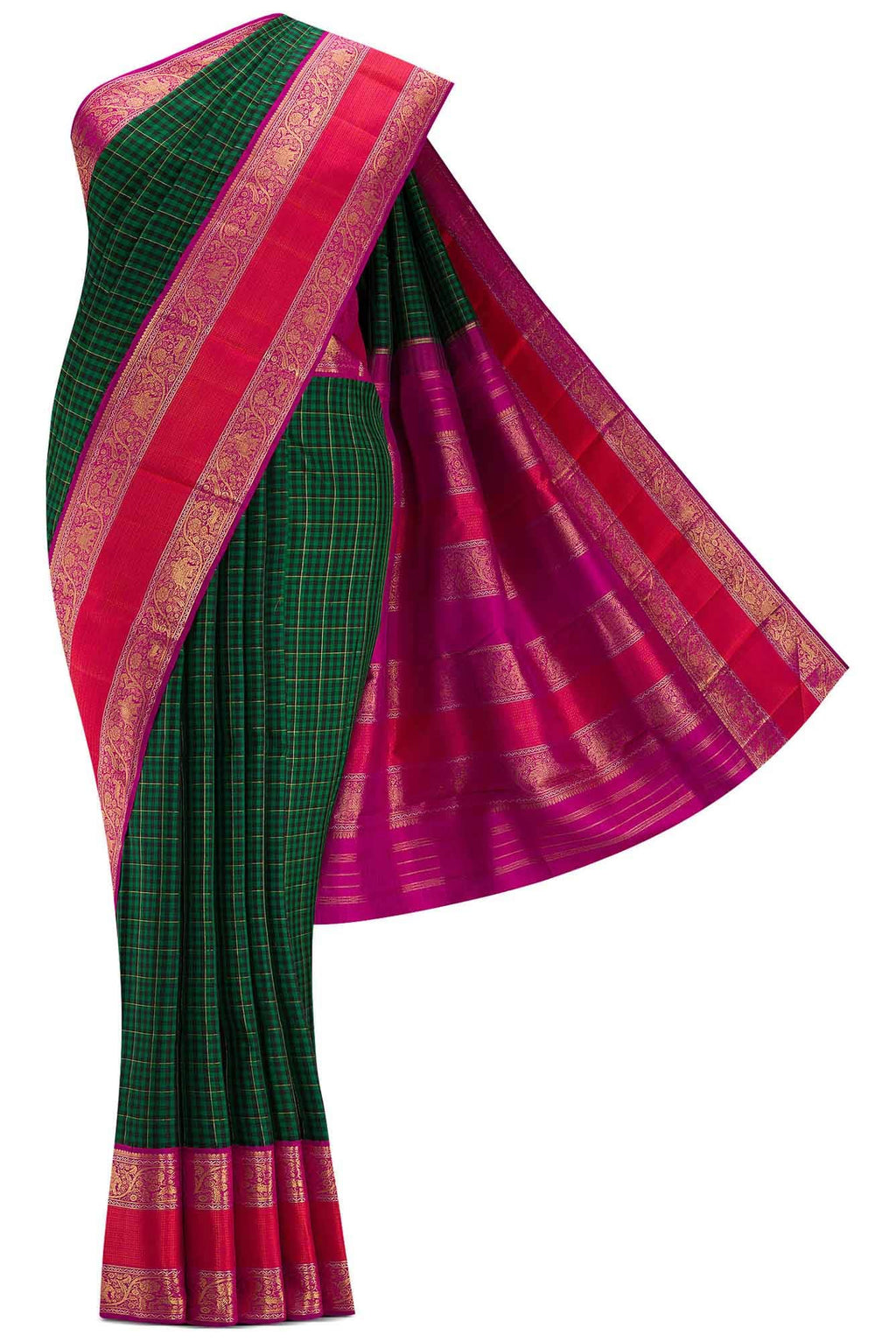 Pure Silk Pure Zari Black and Green Dual Tone Kanchipuram Saree