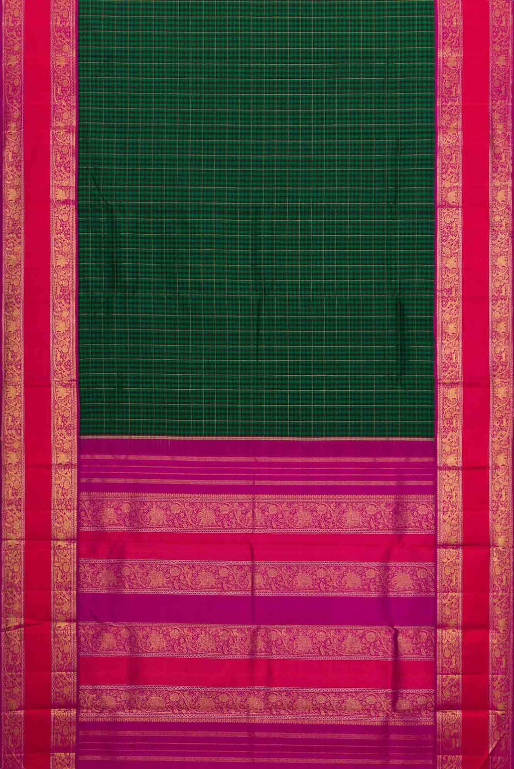 Pure Silk Pure Zari Black and Green Dual Tone Kanchipuram Saree