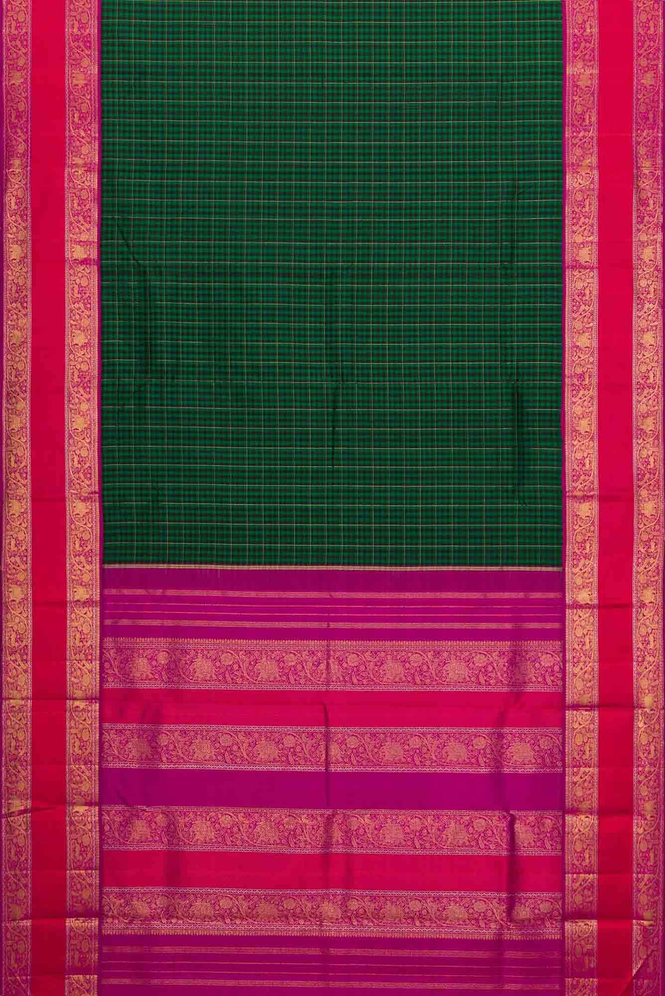 Pure Silk Pure Zari Black and Green Dual Tone Kanchipuram Saree