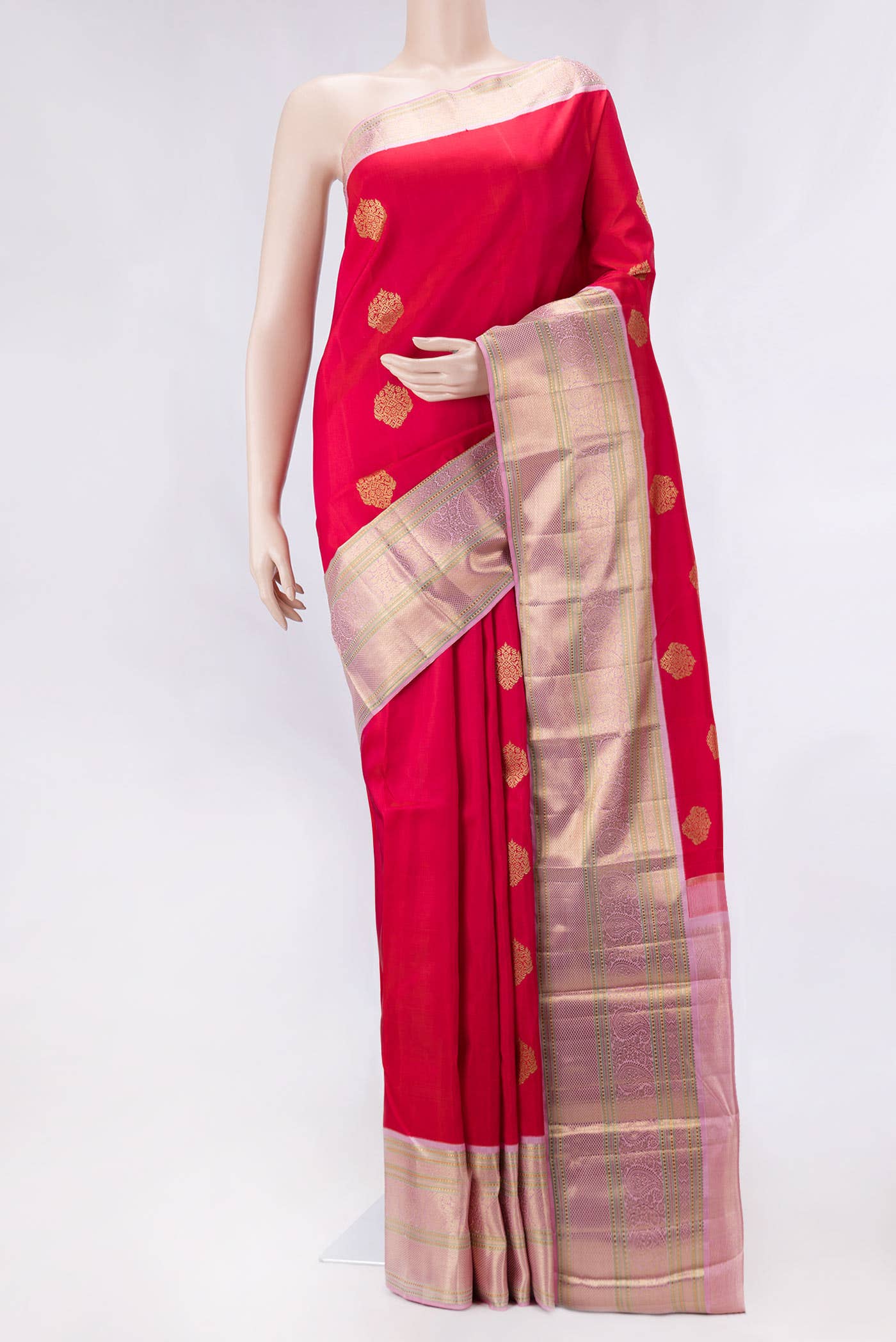 Pure Silk Pure Zari Dark Pink Dual Tone Kanchipuram Saree