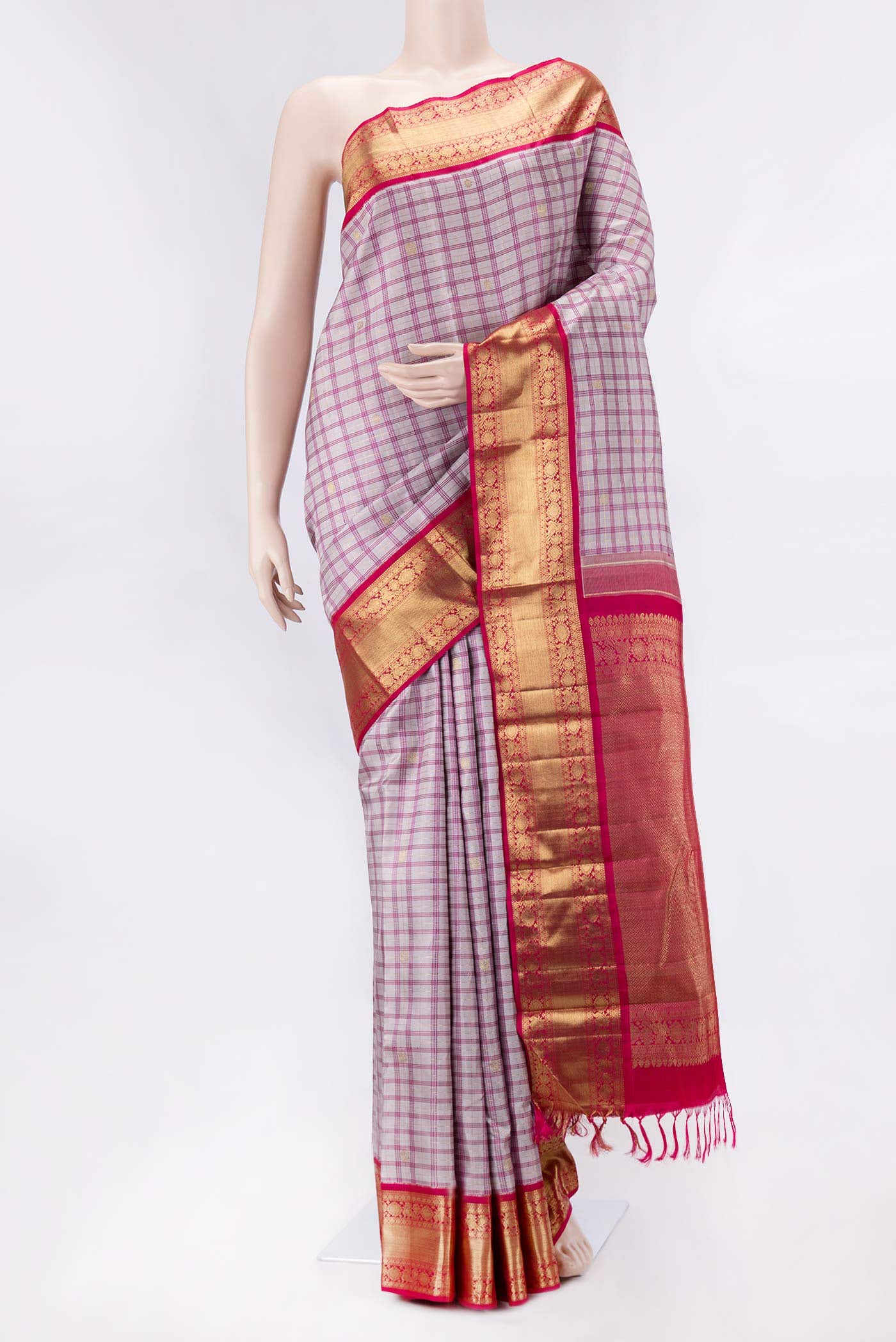 Pure Silk Pure Zari Grey Dual Tone Kanchipuram Saree