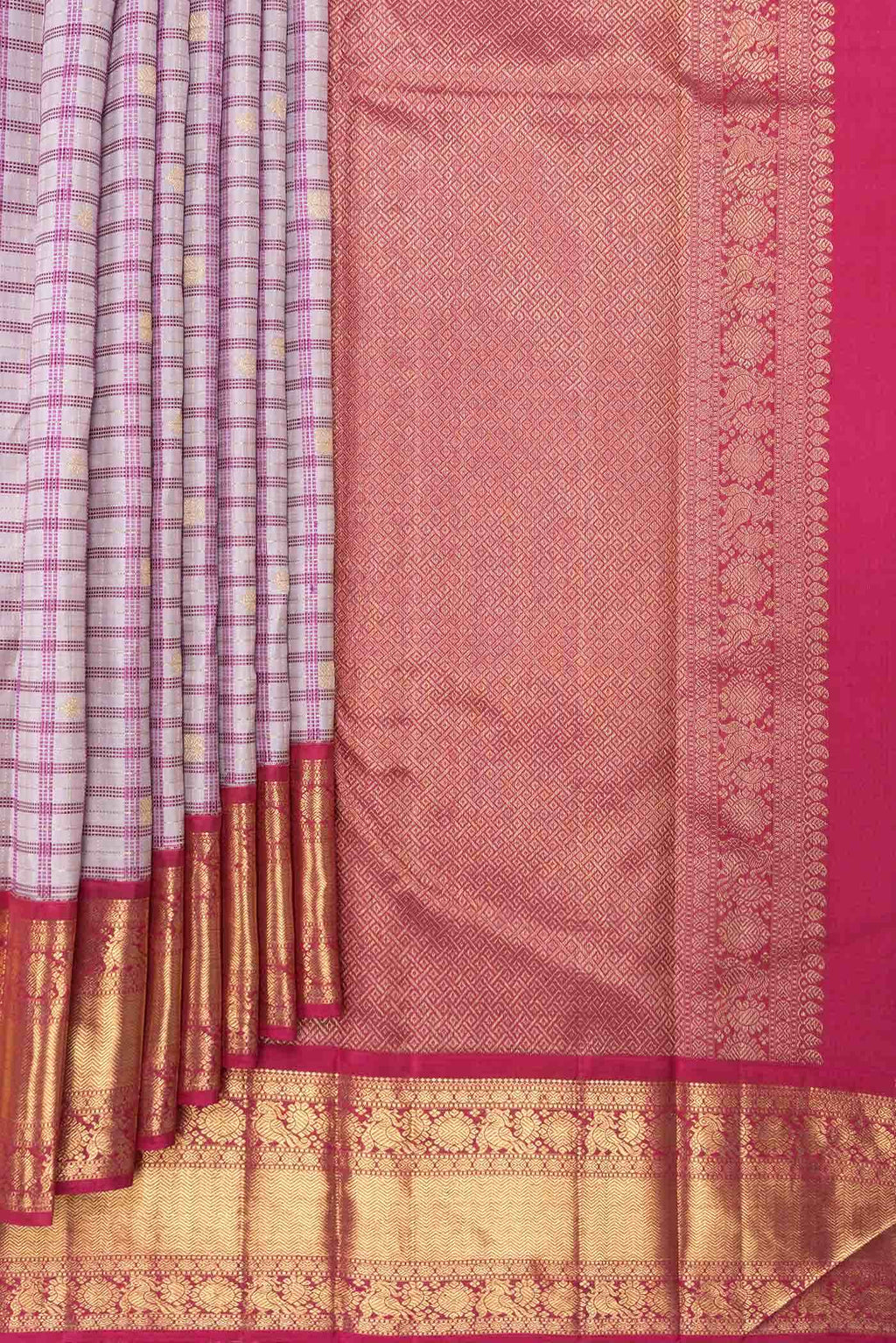 Pure Silk Pure Zari Grey Dual Tone Kanchipuram Saree