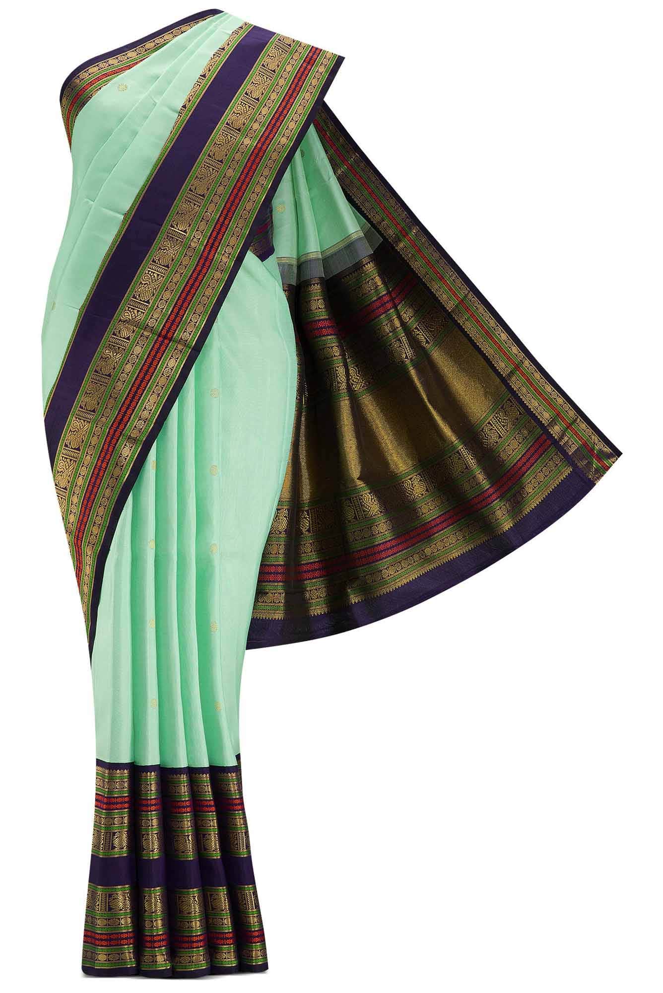 Pure Silk Pure Zari Pista Green Dual Tone Kanchipuram Saree