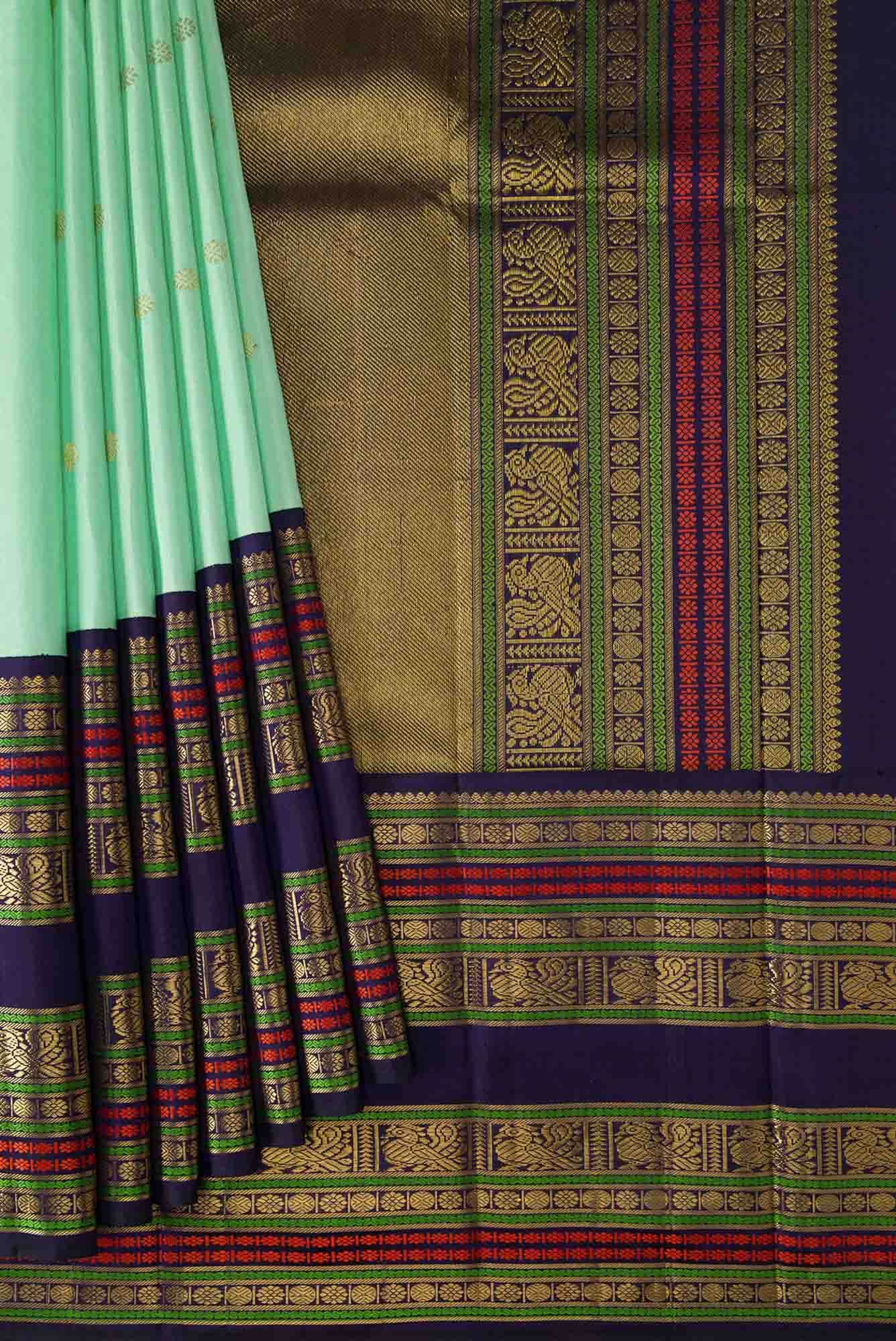 Pure Silk Pure Zari Pista Green Dual Tone Kanchipuram Saree