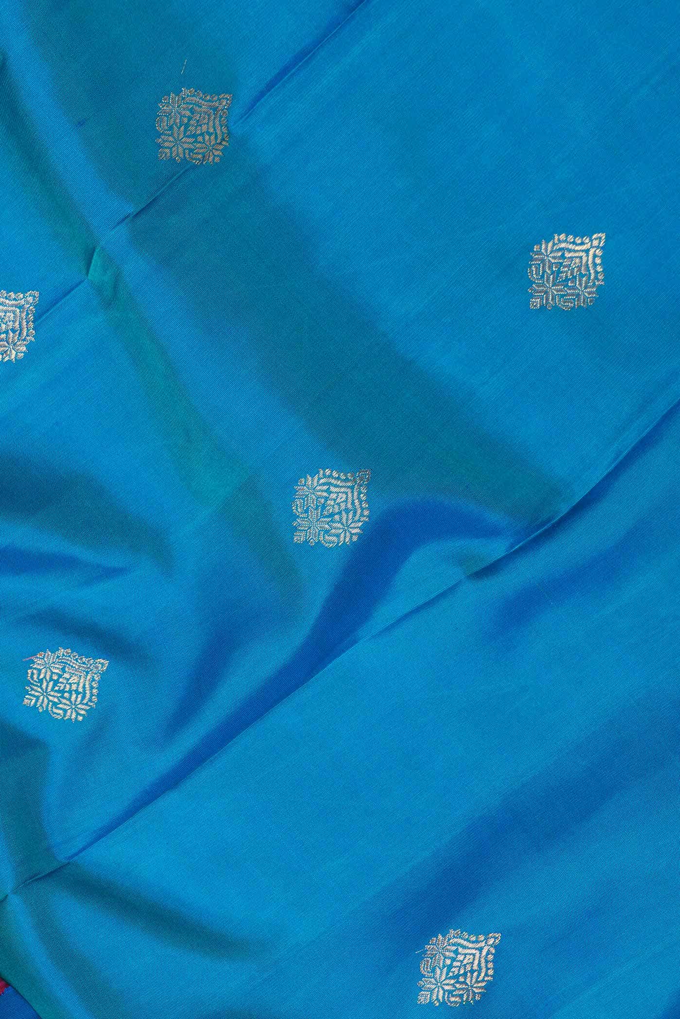 Pure Silk Pure Zari Peacock Blue Dual Tone Kanchipuram Saree