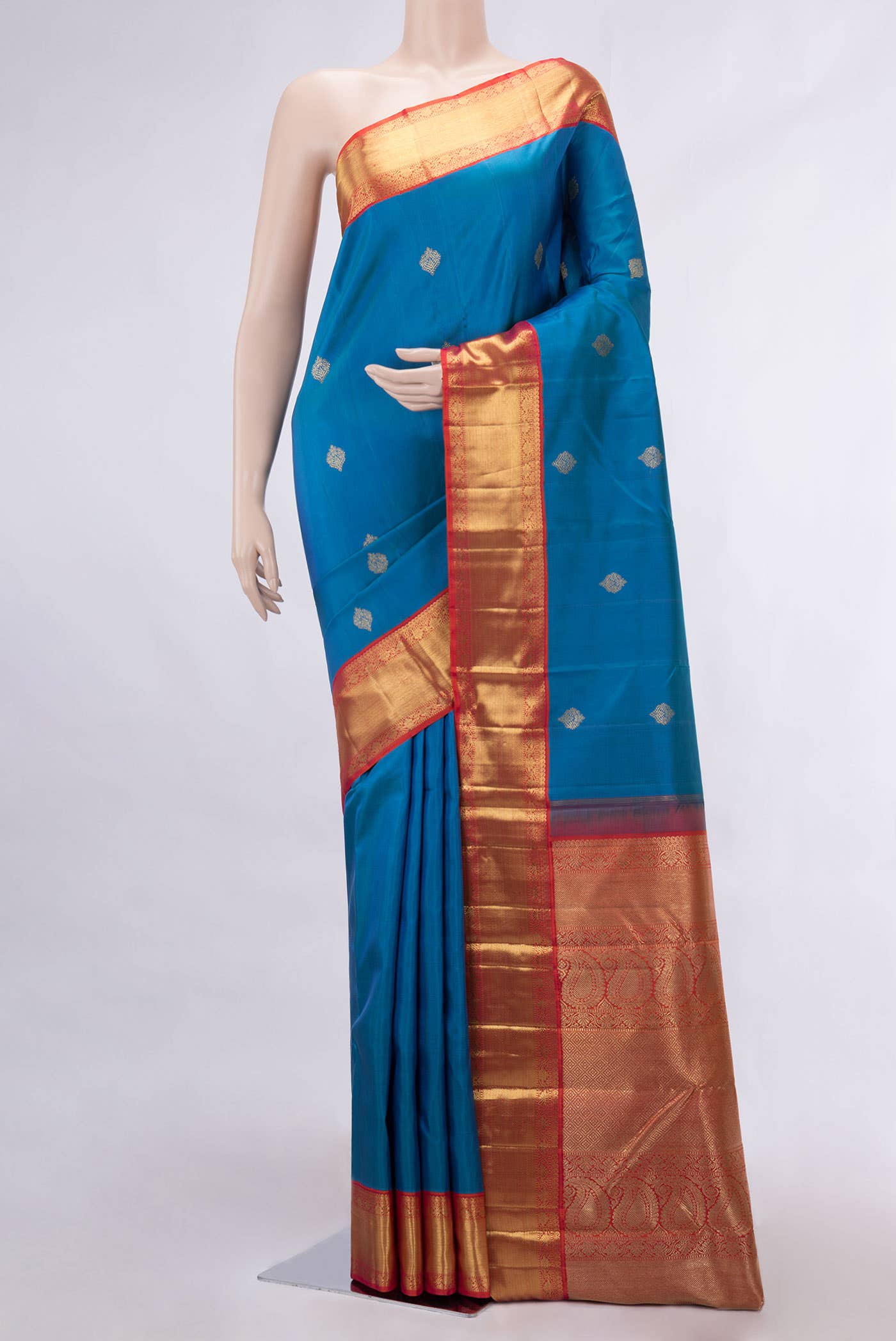 Pure Silk Pure Zari Peacock Blue Dual Tone Kanchipuram Saree
