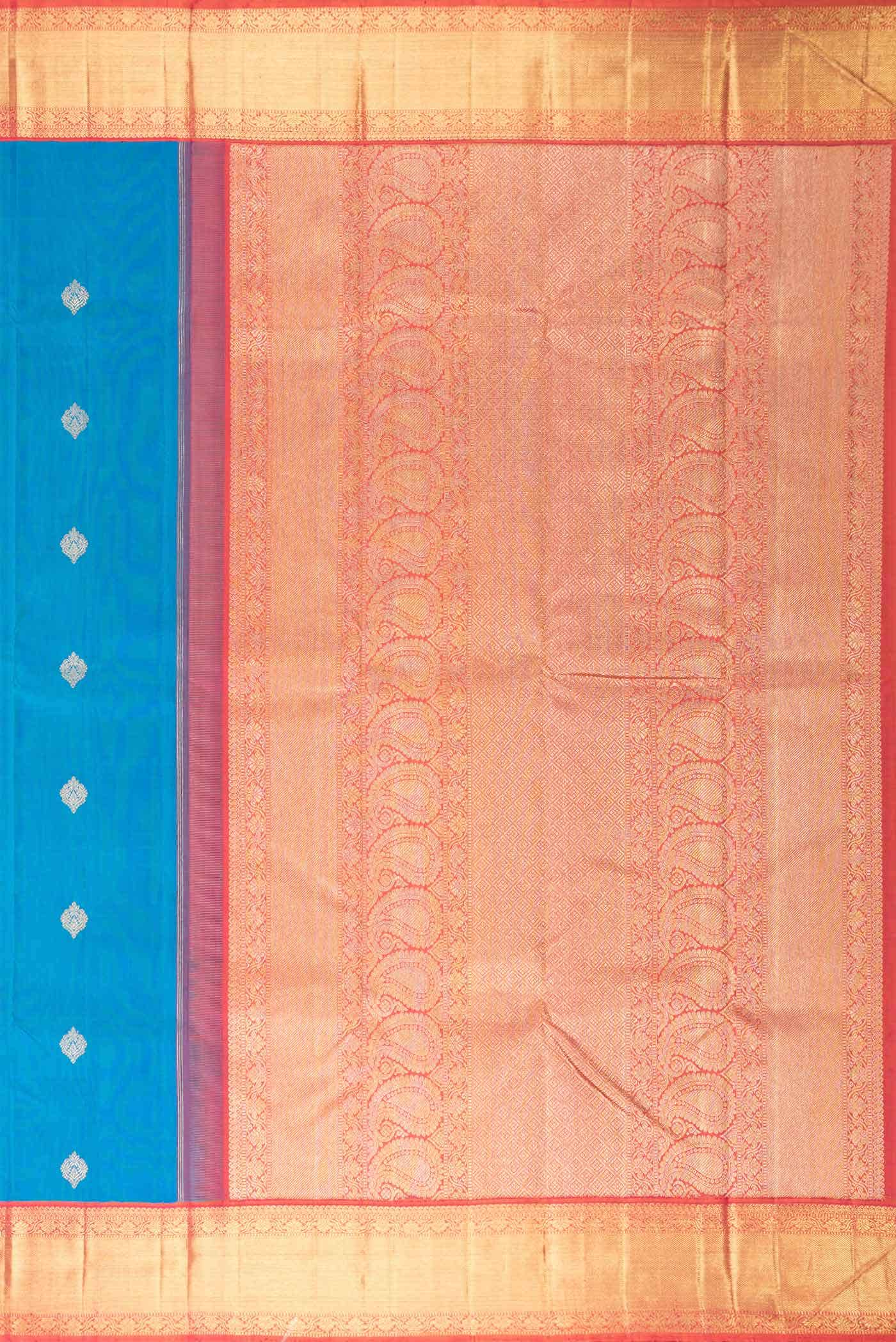 Pure Silk Pure Zari Peacock Blue Dual Tone Kanchipuram Saree