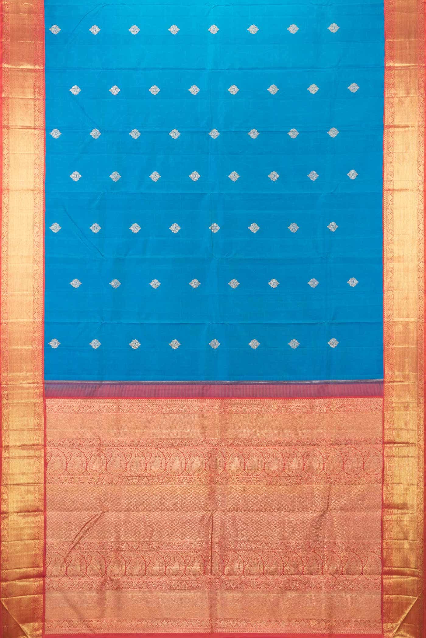 Pure Silk Pure Zari Peacock Blue Dual Tone Kanchipuram Saree