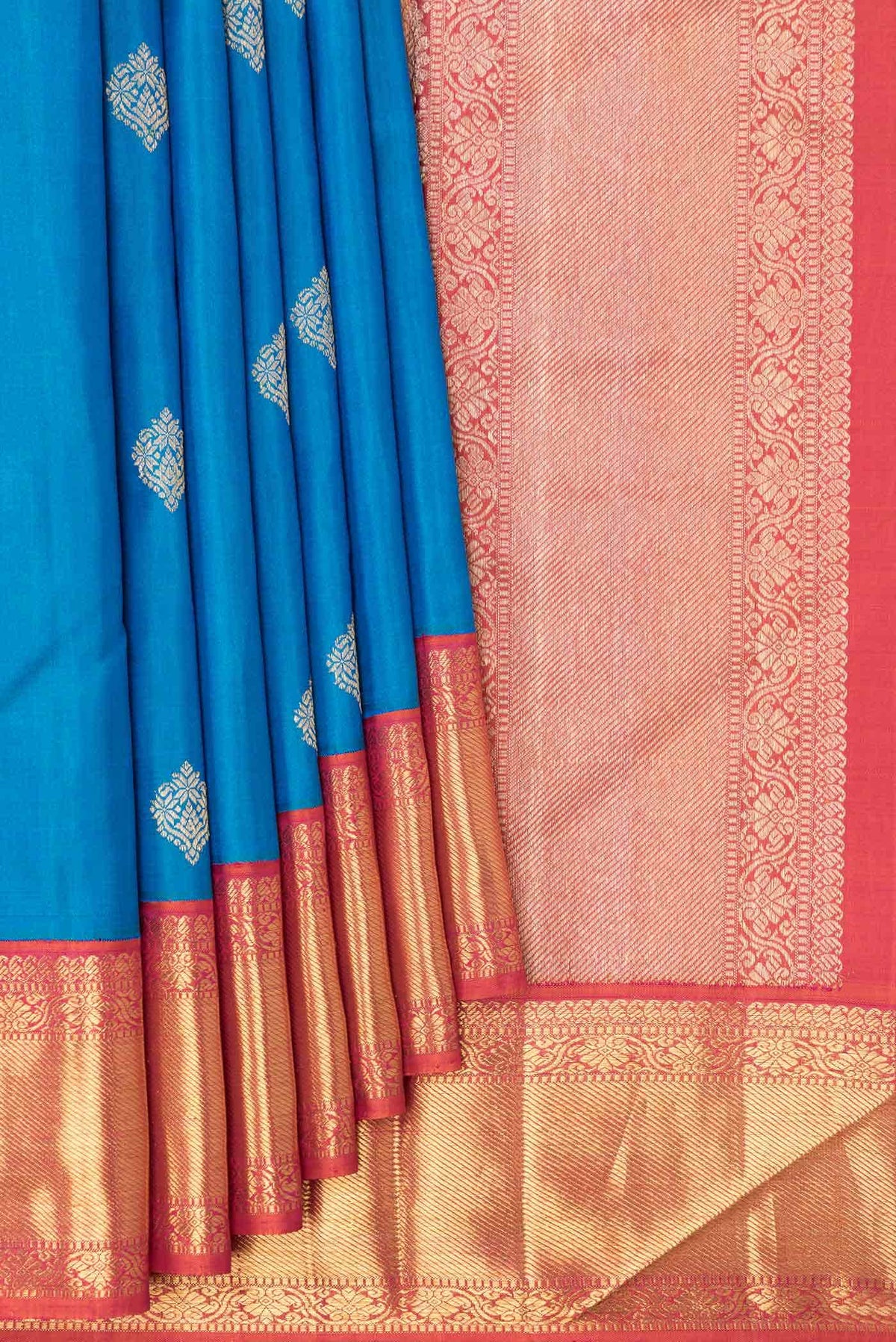 Pure Silk Pure Zari Peacock Blue Dual Tone Kanjivaram Saree