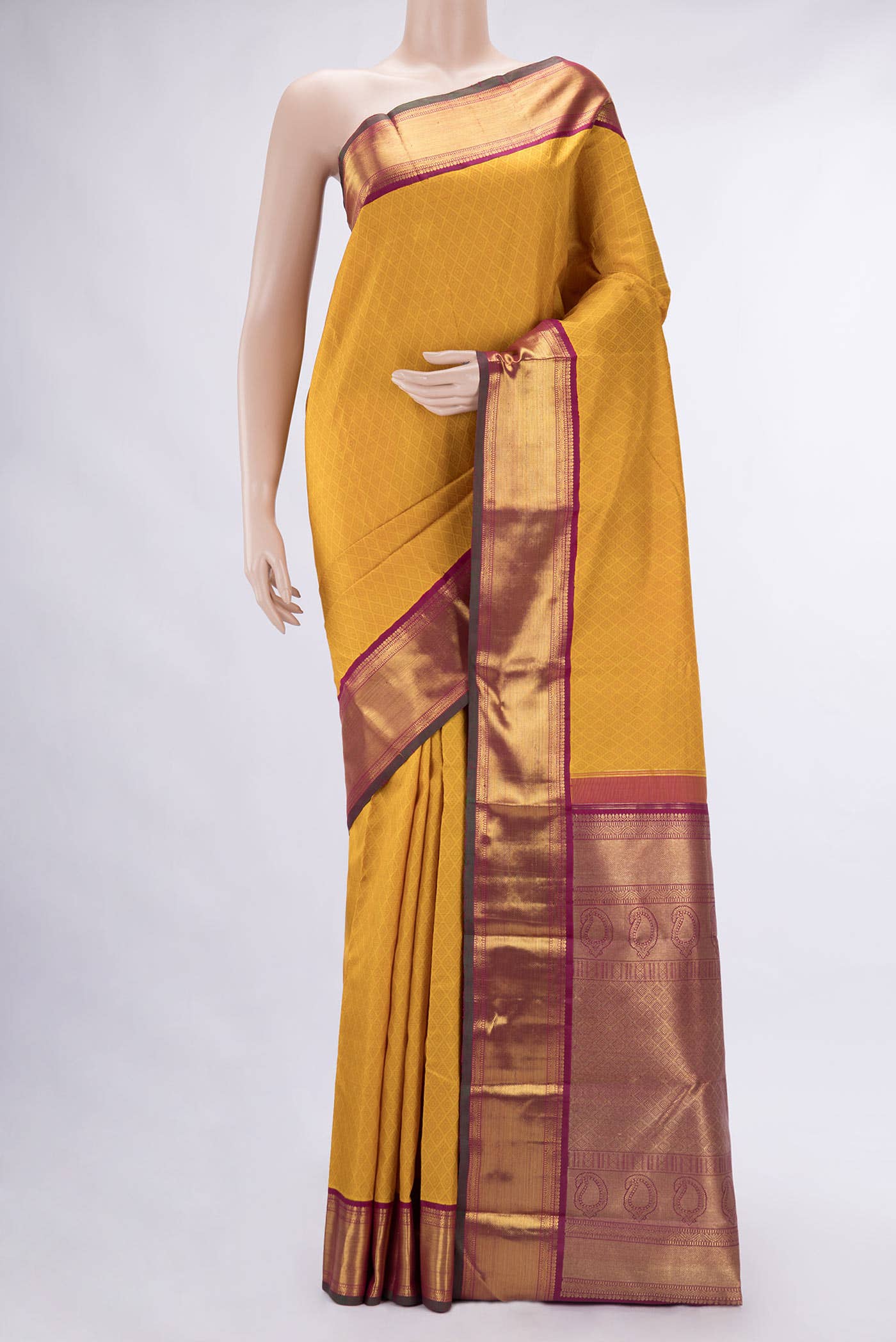 Pure Silk Pure Zari Yellow Kanchipuram Saree