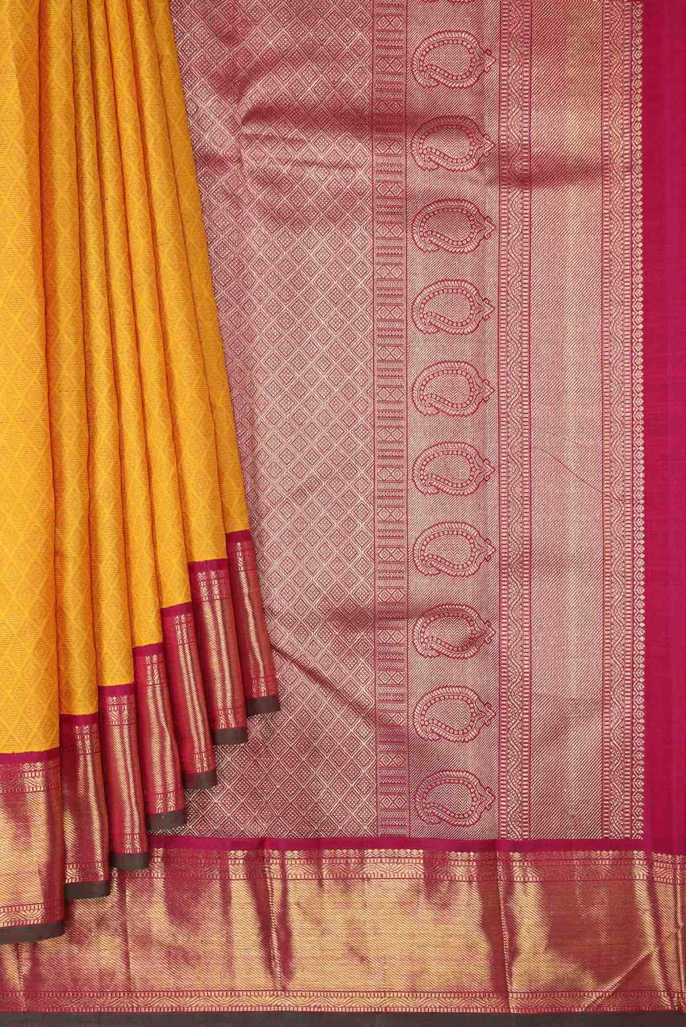 Pure Silk Pure Zari Yellow Kanchipuram Saree