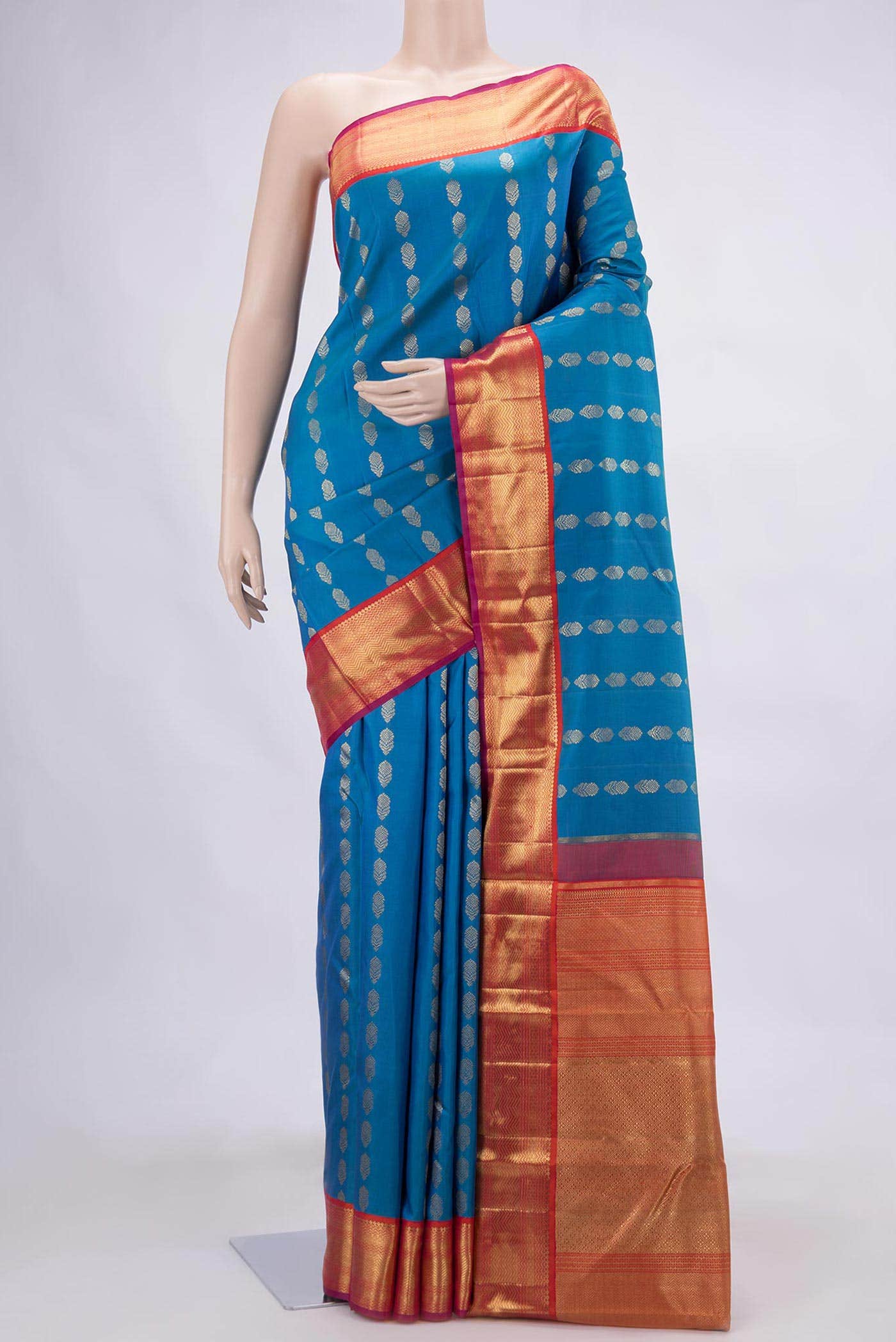 Pure Silk Pure Zari Aqua Blue Dual Tone Kanchipuram Saree